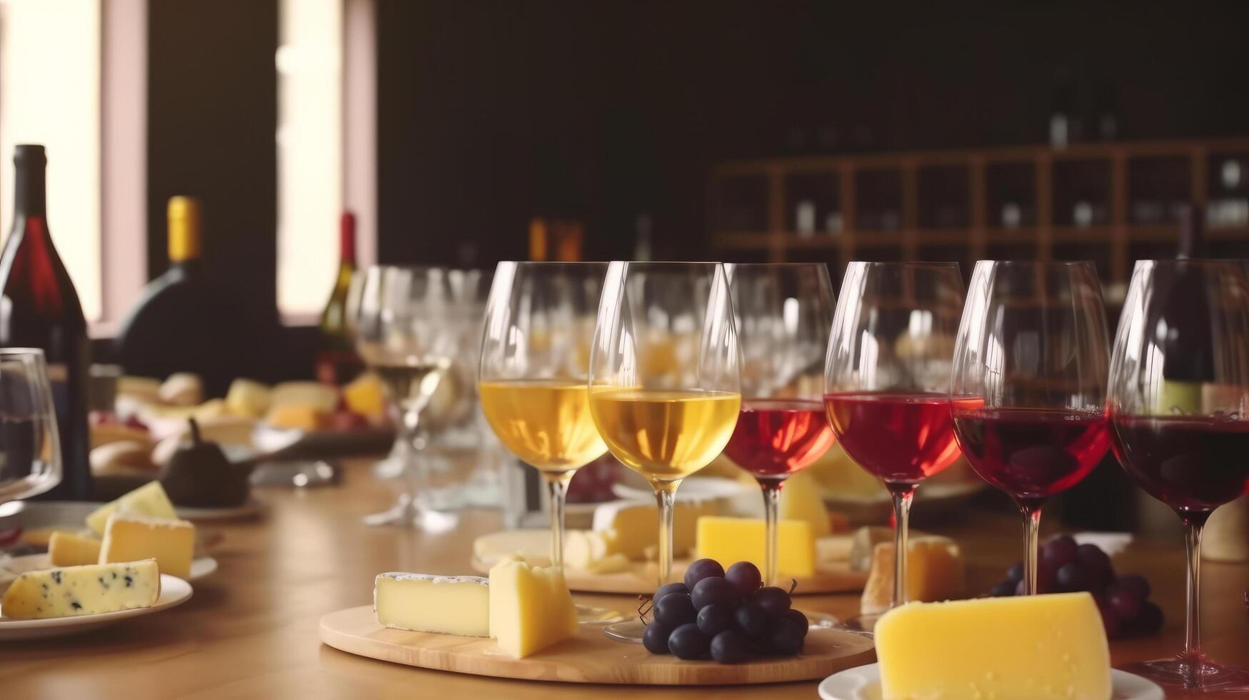 Wein und Käse Hintergrund. Illustration ai generativ foto