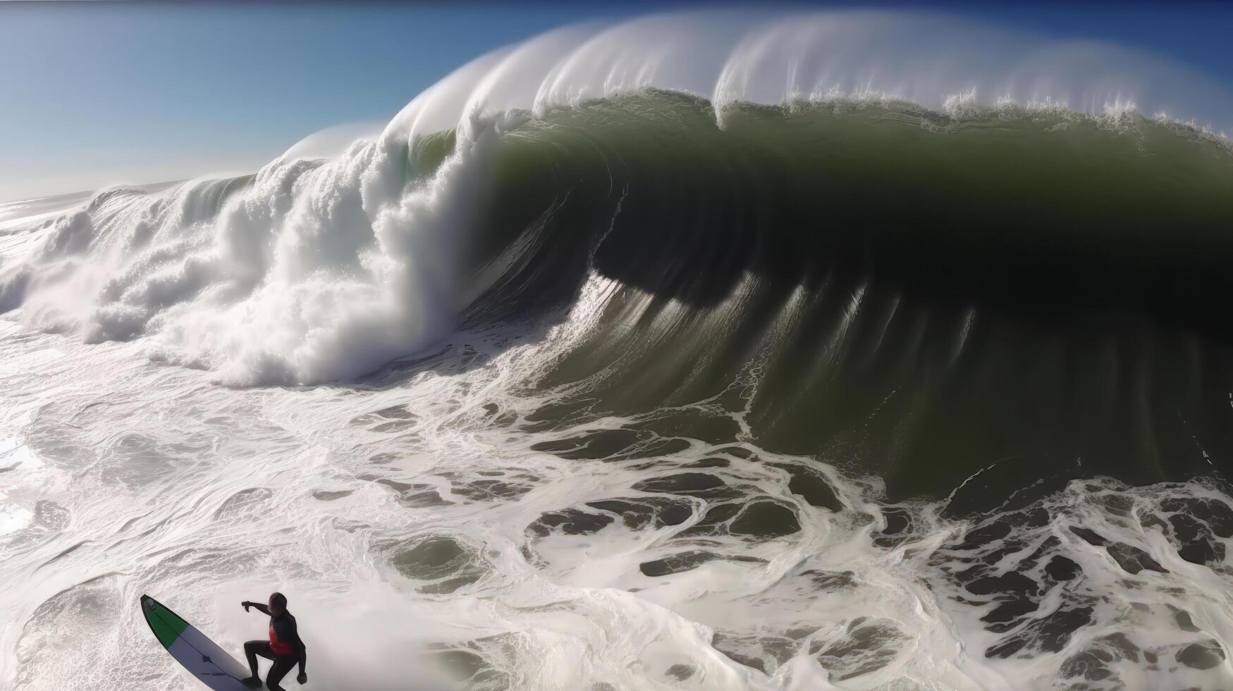 Surfer und groß Wellen. Illustration ai generativ foto