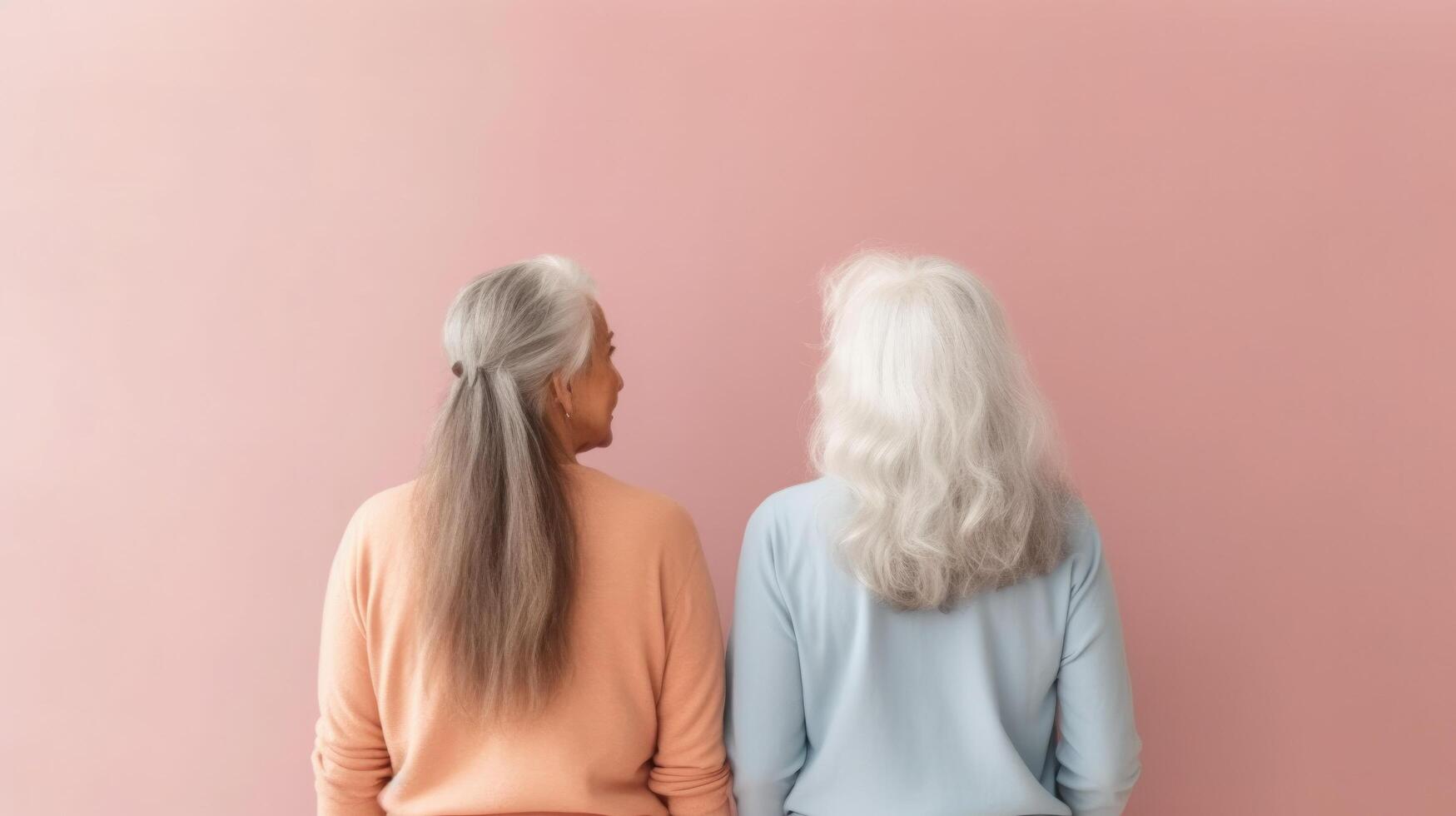 Alten und jung Frauen Stehen Rücken an Rücken. Illustration ai generativ foto