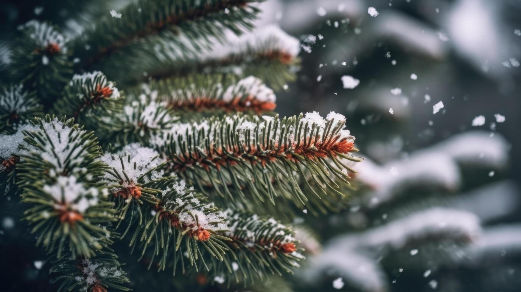 Nahansicht von Weihnachten Kiefer Baum mit Schnee, Illustration ai generativ foto