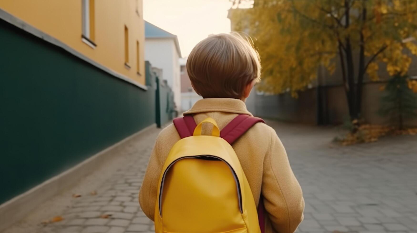 Junge gehen zu Schule. Illustration ai generativ foto