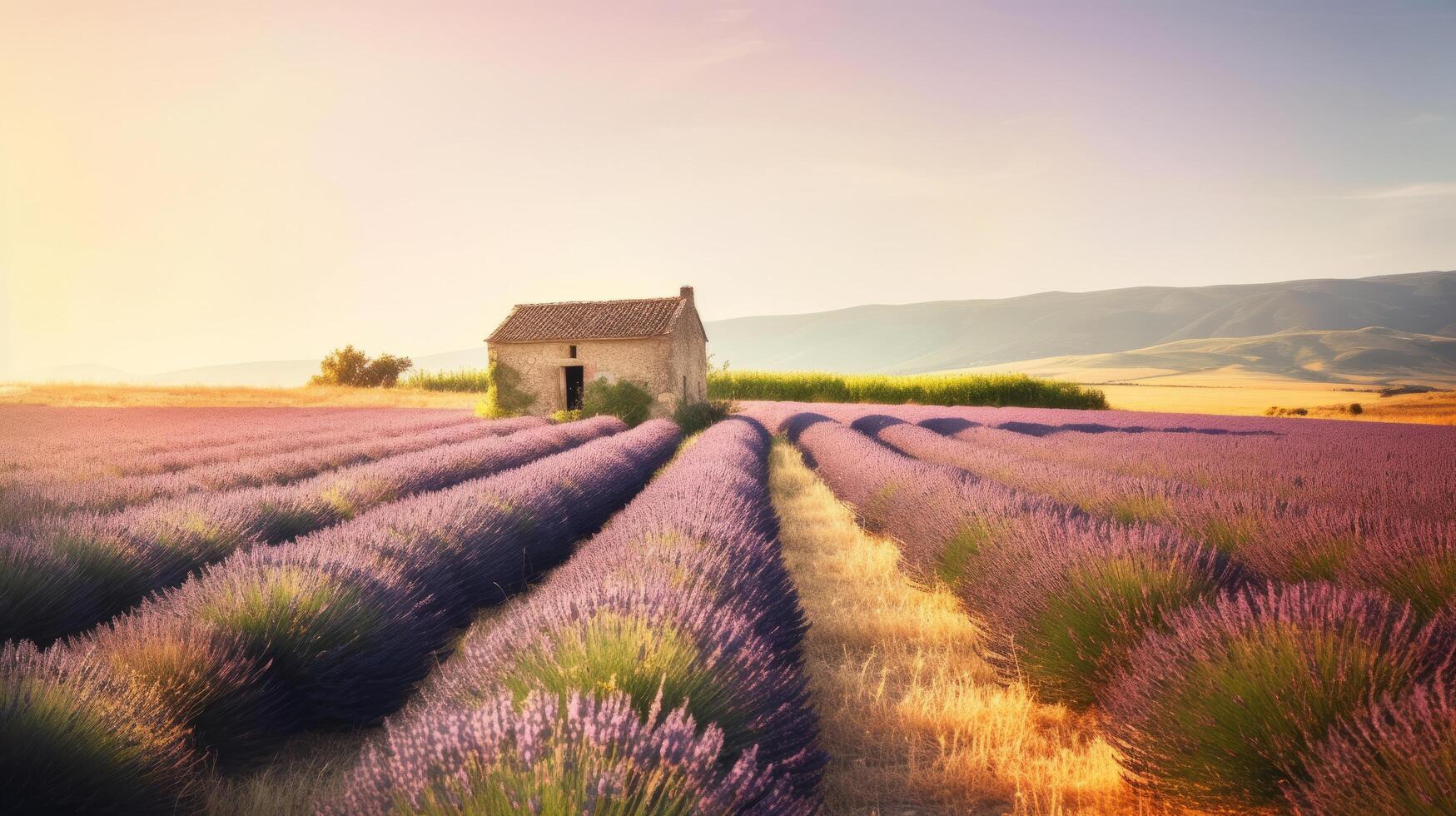 Lavendel Feld Hintergrund. Illustration ai generativ foto