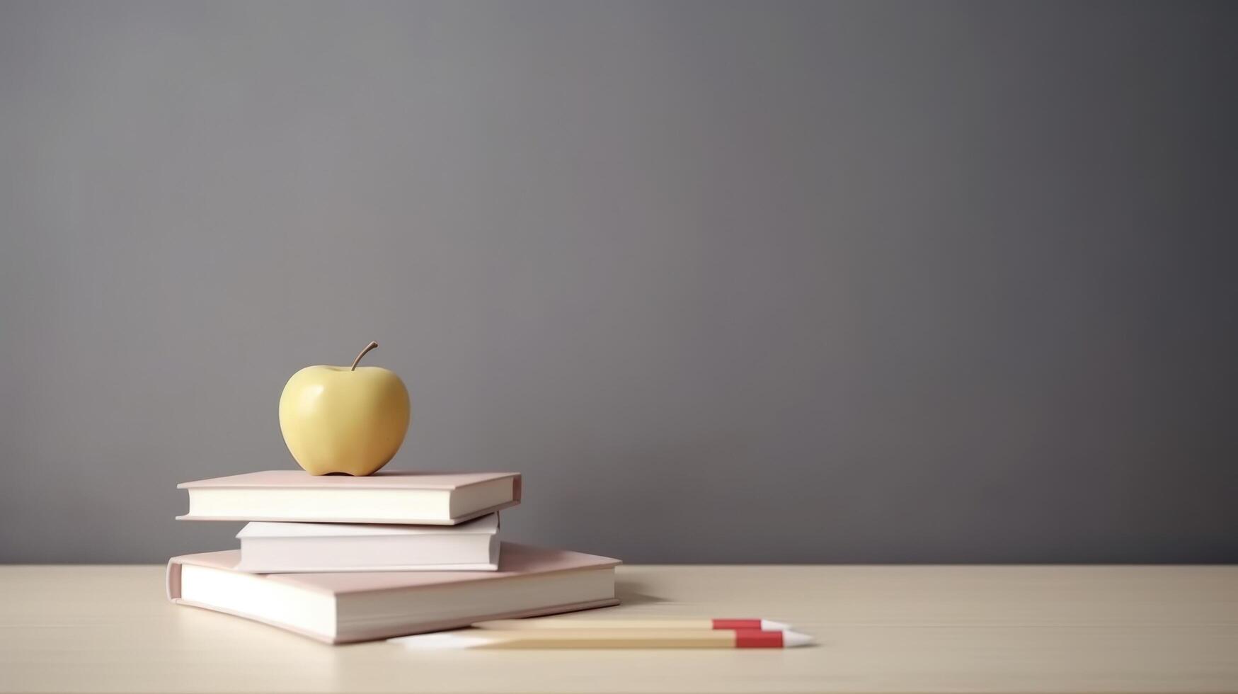 zurück zu Schule Hintergrund mit Bücher und Apfel. Illustration ai generativ foto