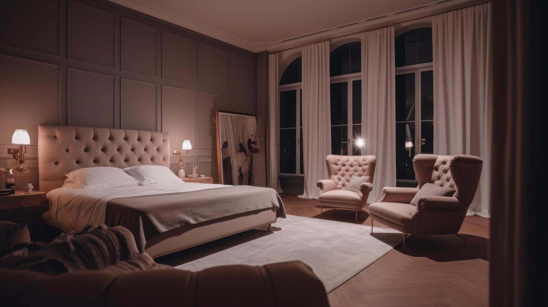 Luxus Schlafzimmer Innere. Illustration ai generativ foto