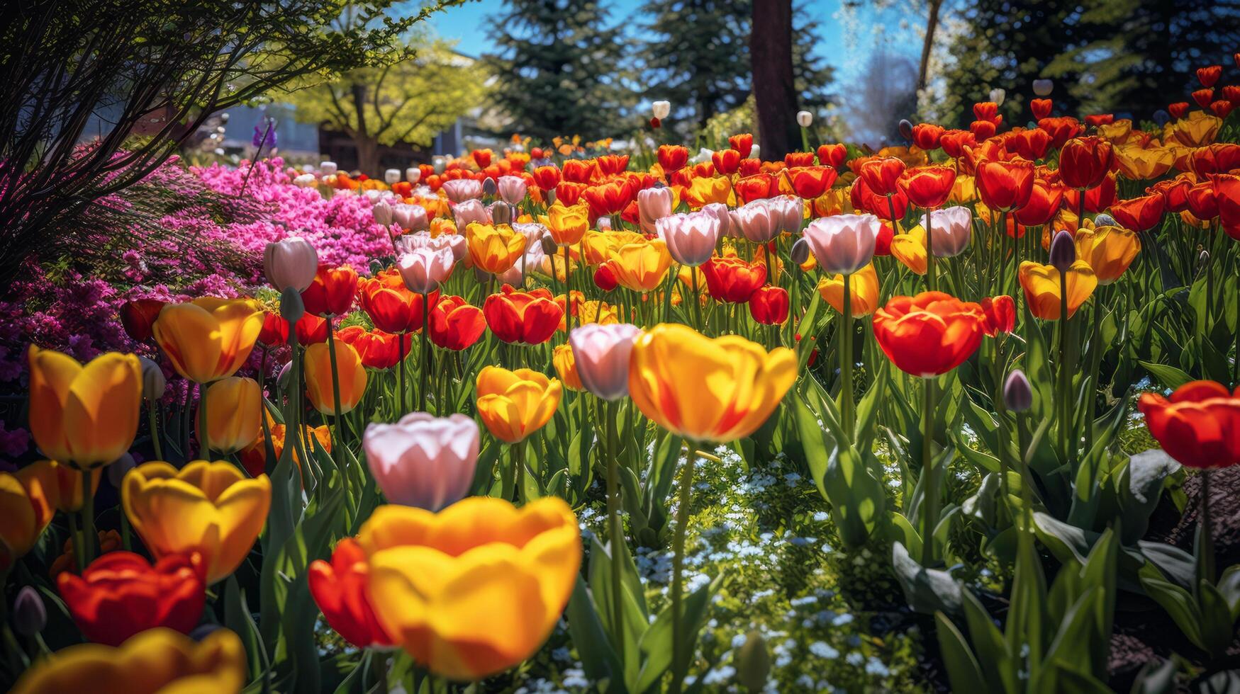 bunt Frühling Garten. Illustration ai generativ foto