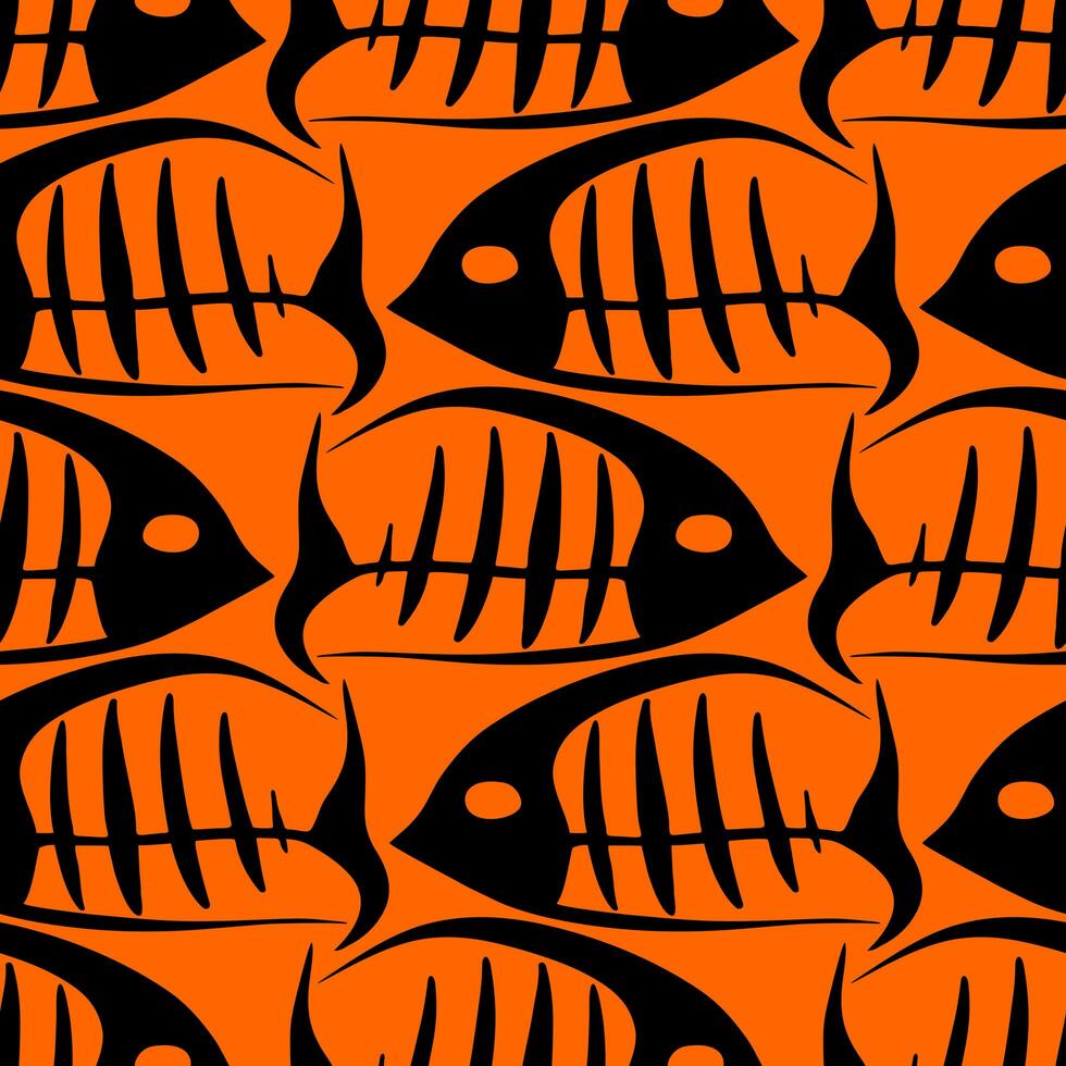 Grafik schwarz und Orange Fisch Skelette nahtlos Muster, Textur, Hintergrund foto