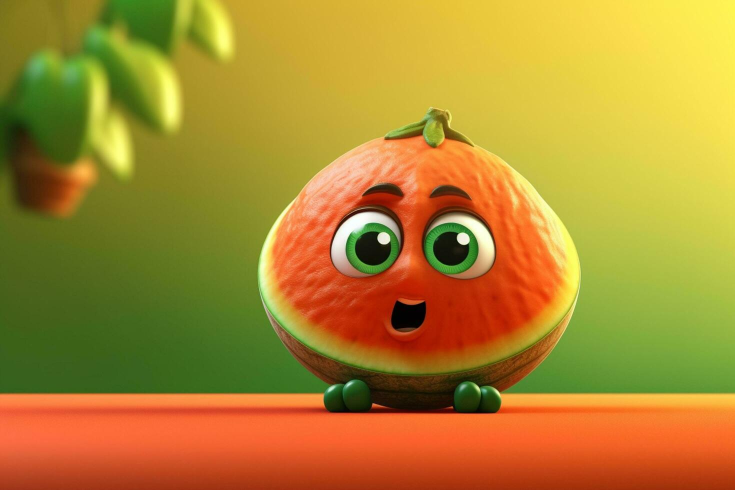 komisch Wassermelone Charakter auf Grün Hintergrund. 3d Illustration. foto