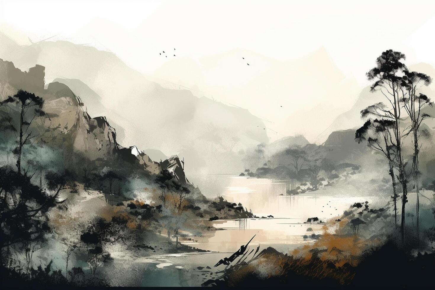 Digital Gemälde von Kiefer Bäume im das Feld. Aquarell illustrativgenerativ ai foto