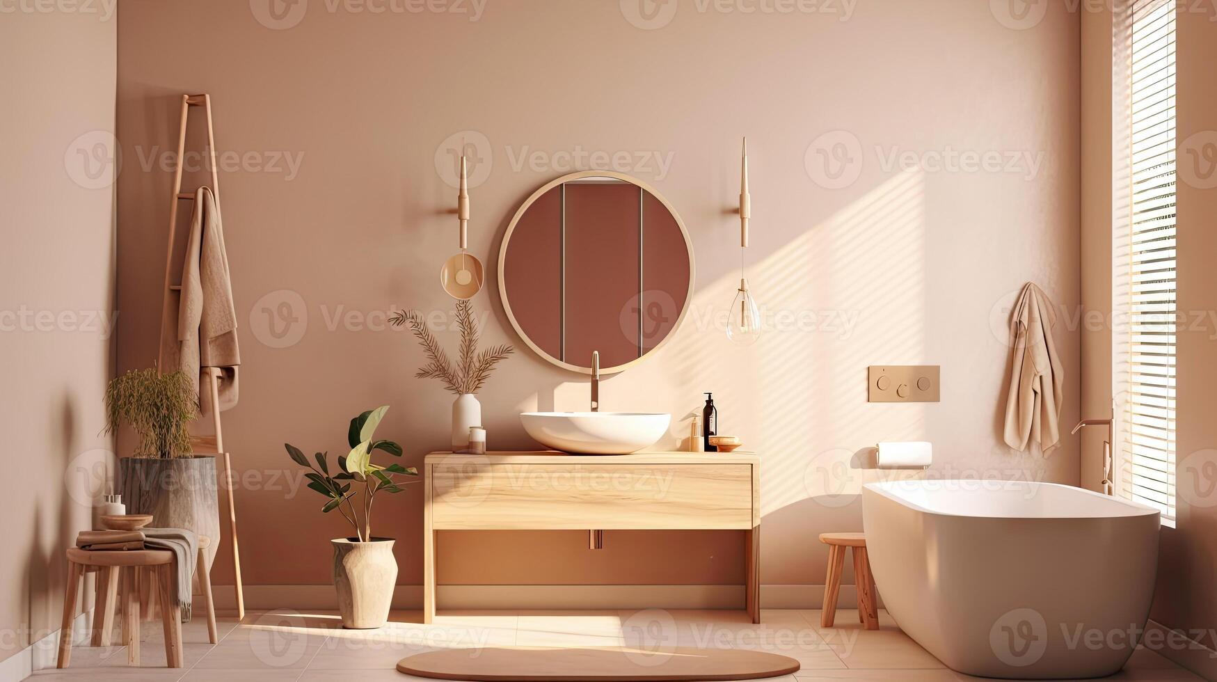 Ein Badezimmer Mit Beigem Fliesenboden Und Einer Uhr Hintergrund  Hintergrundbild zum kostenlosen Download - Pngtree