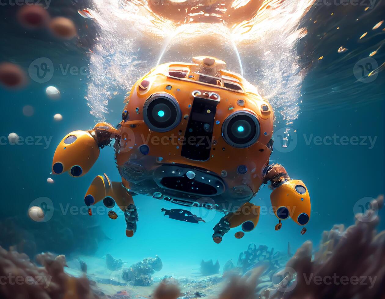Roboter Schwimmen im das meer.generativ ai foto