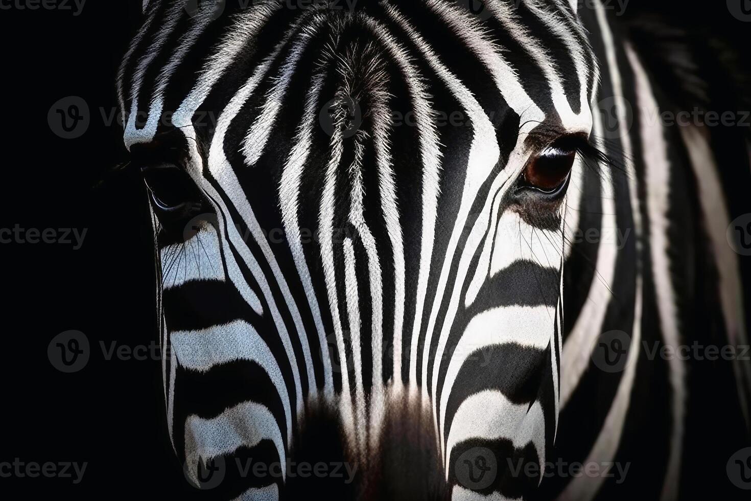 schließen oben Porträt von faszinierend Zebra Fotografie erstellt mit generativ ai Technologie foto