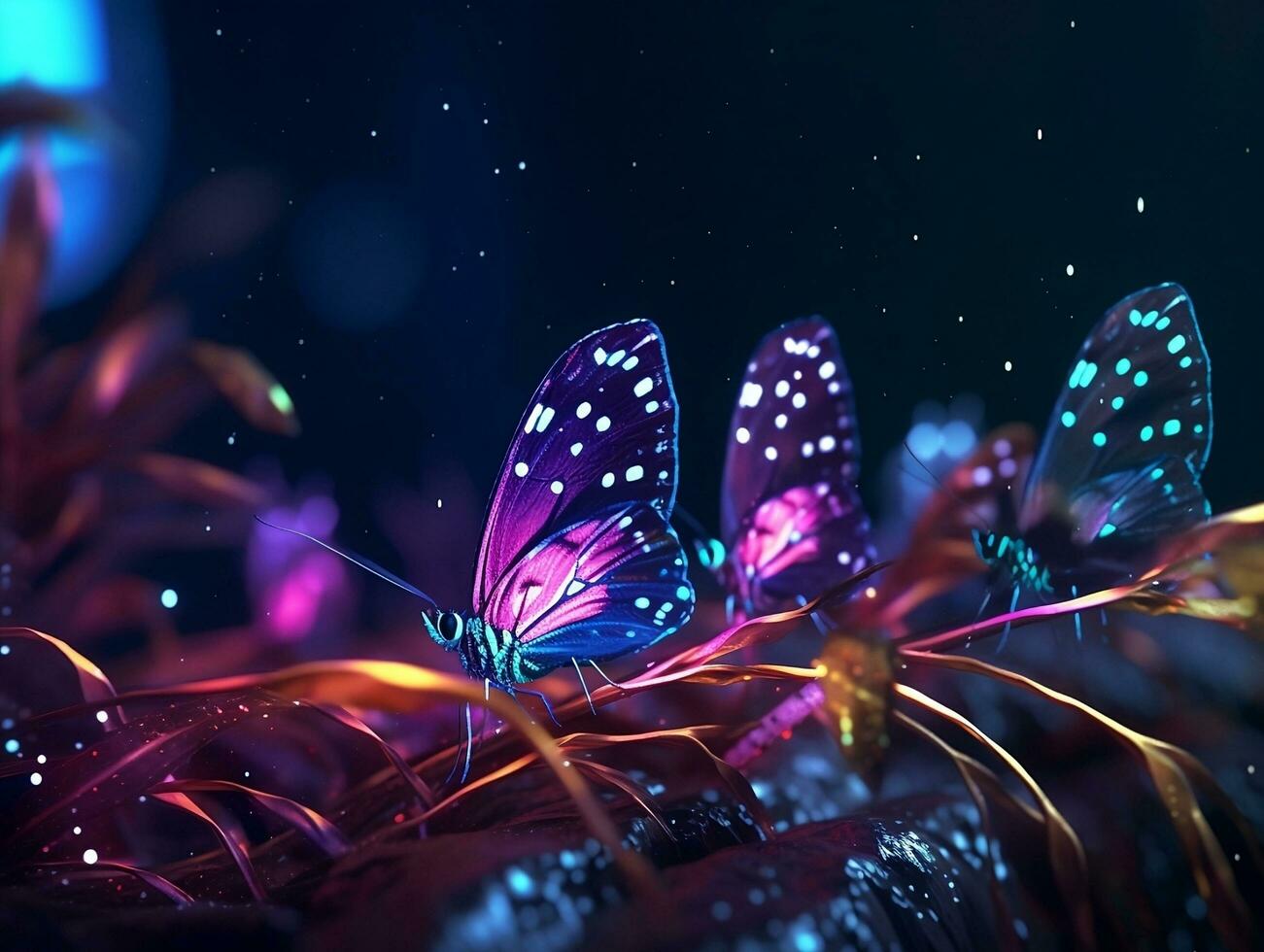 Neon- Schmetterlinge, generativ ai foto