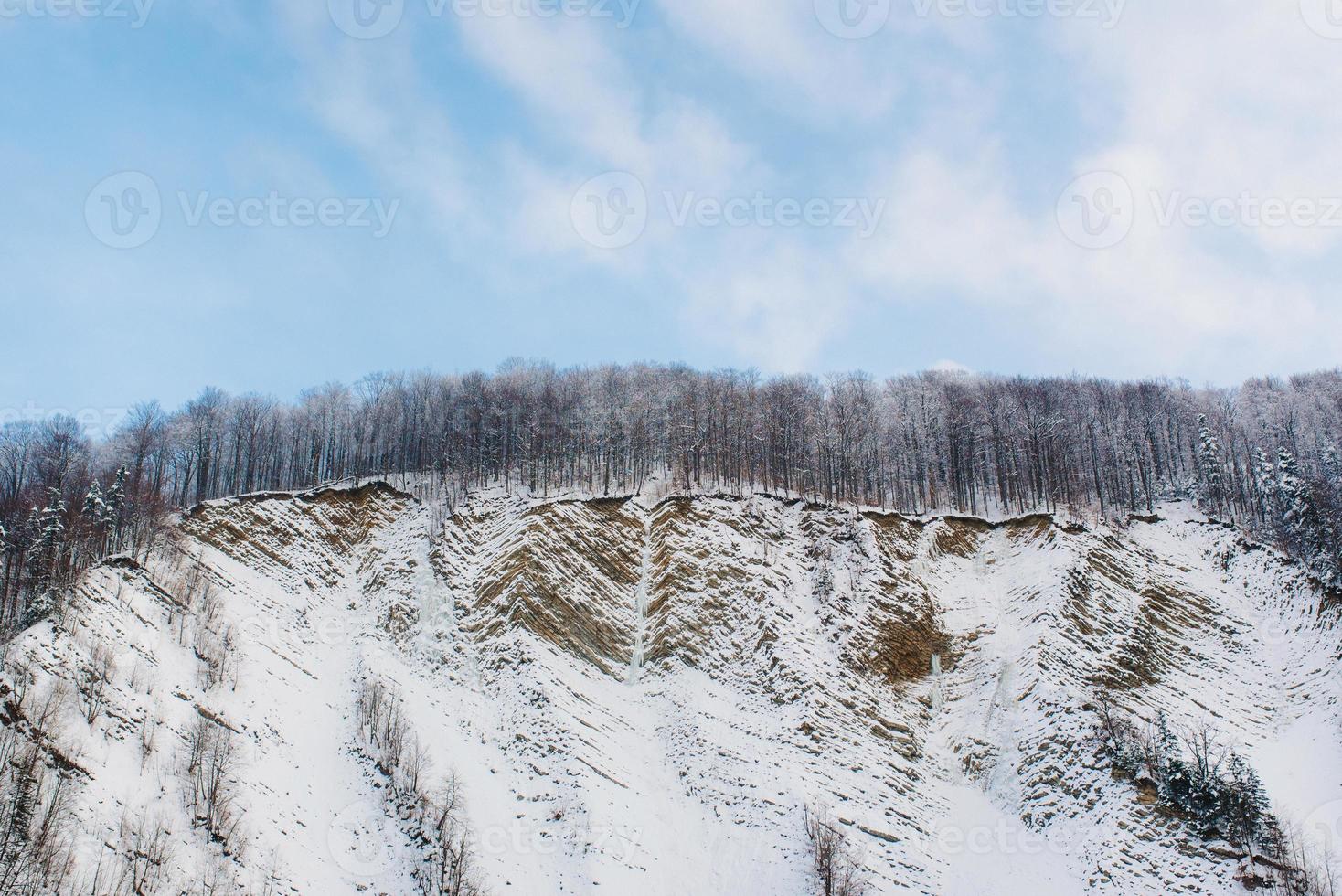 Winterlandschaft mit Berg und Wald foto