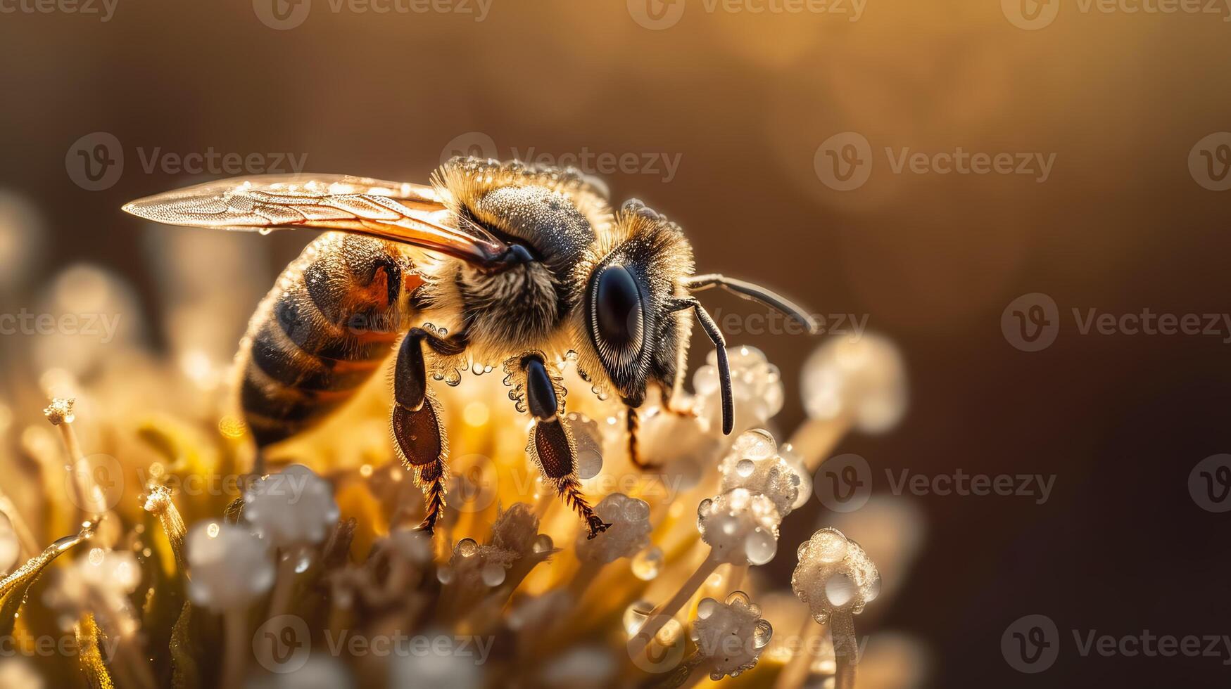 ein Biene auf Gelb Blume sammelt Pollen. generativ ai Illustration foto