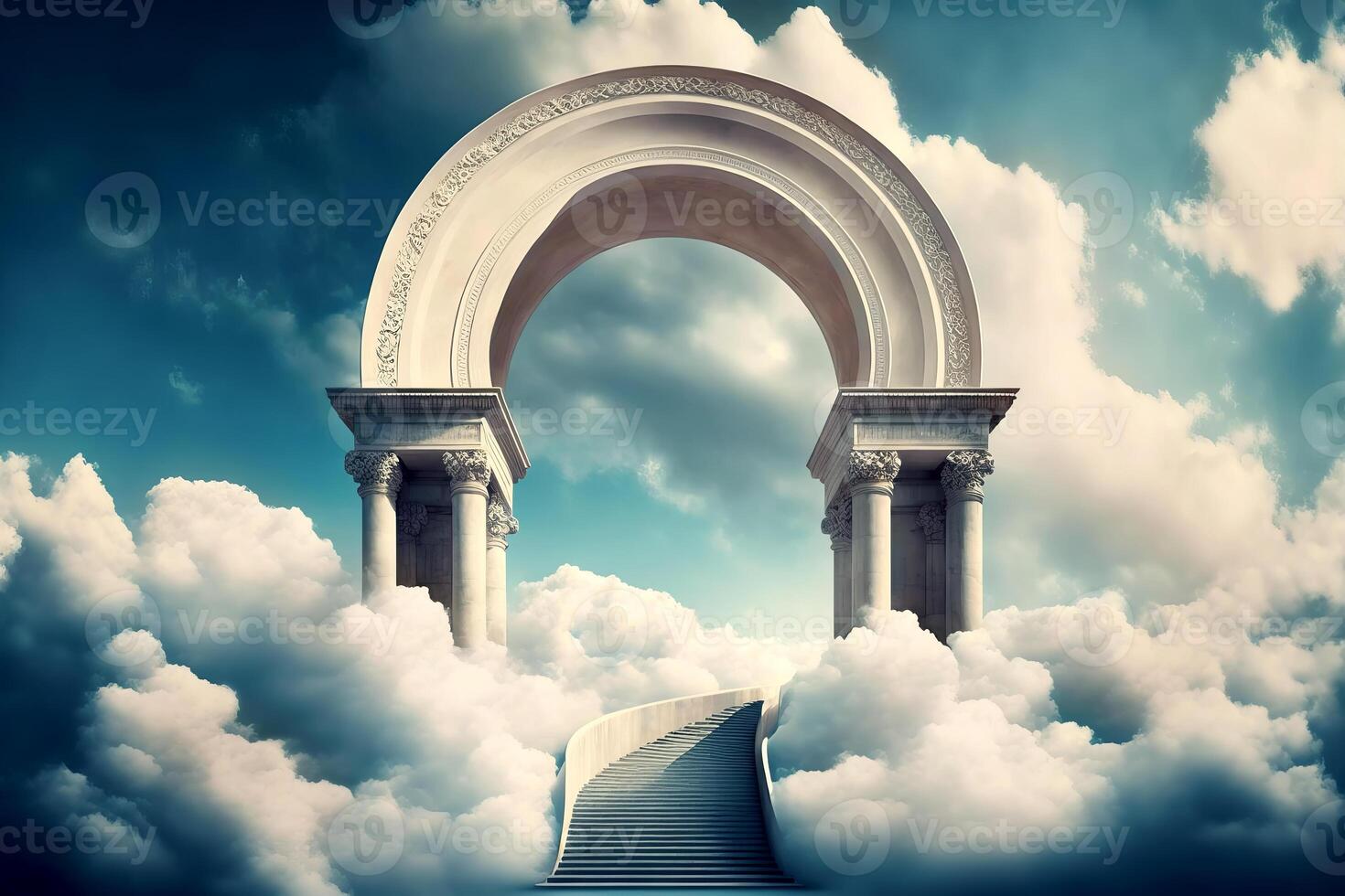 Himmel Tor zu Himmel Ende von Leben. Treppe zu Himmel. religiös Hintergrund. generativ ai Illustration foto