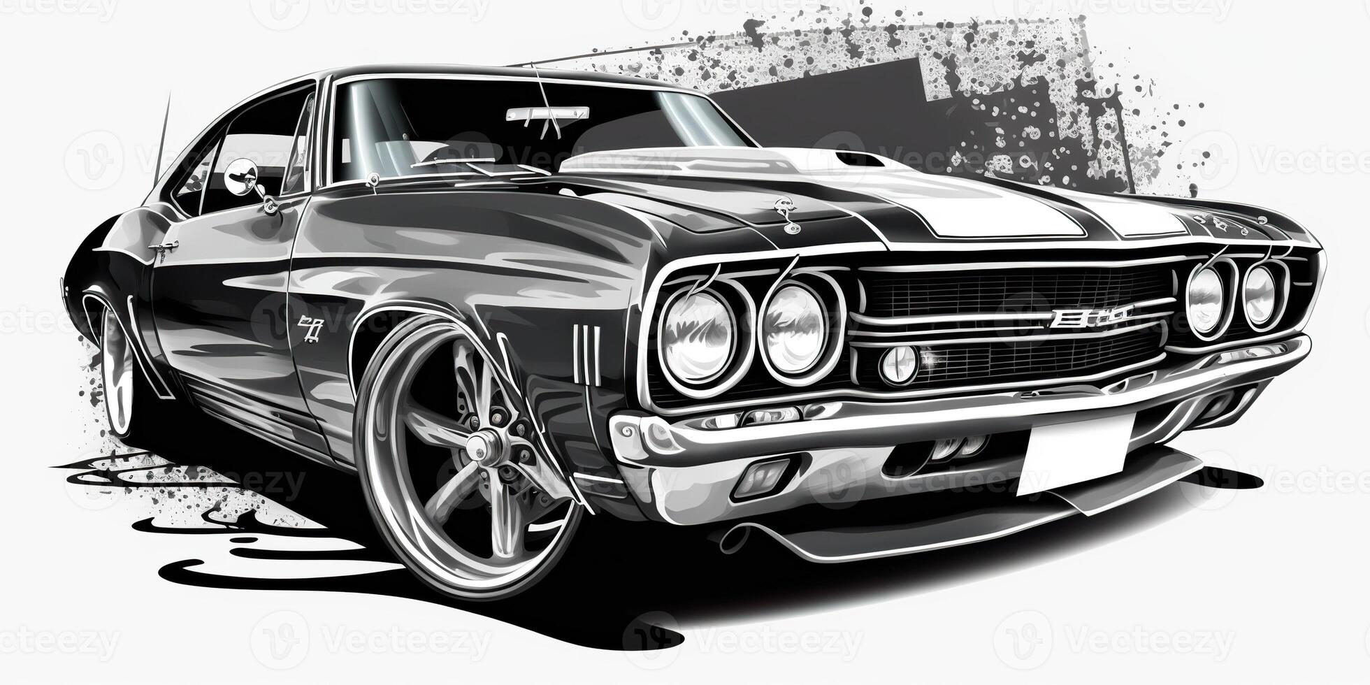 ai generiert. realisitc Karikatur Illustration von Sportwagen Muskel Auto Mustang im Jahrgang retro Stil. ai generativ. Grafik Kunst foto