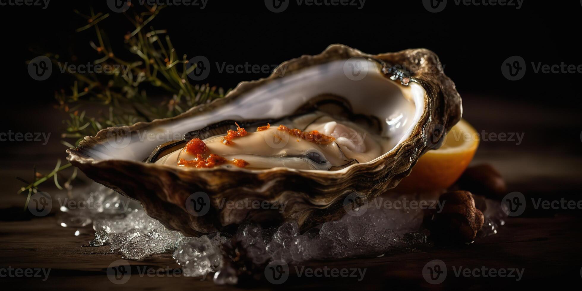 ai generiert. ai generativ. Makro fotorealistisch Schuss von Meer Ozean Auster öffnen Schale köstlich Essen zum Wein. romantisch Luxus Stimmung. Grafik Kunst foto