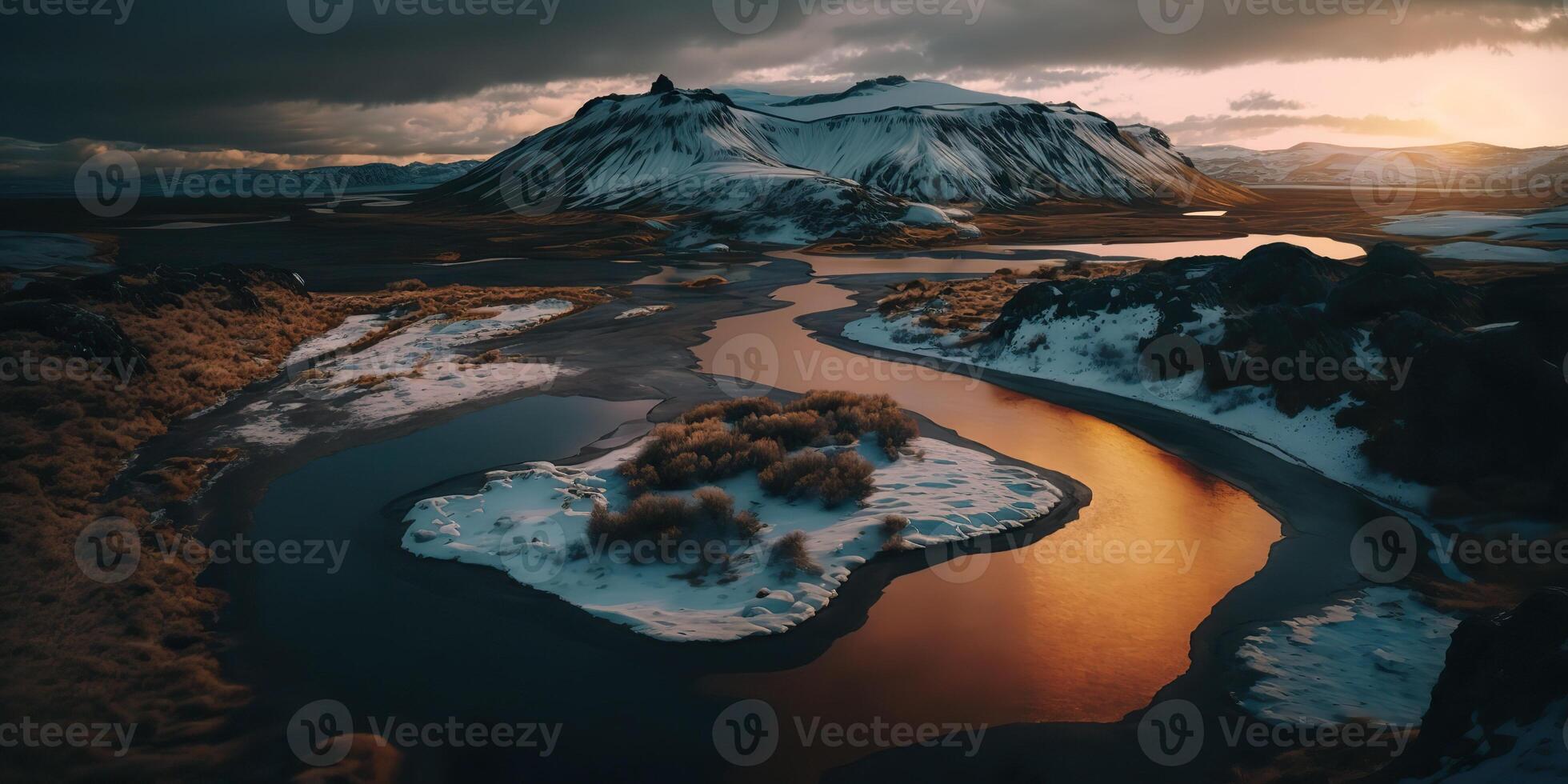 ai generiert. ai generativ. Makro Schuss Antenne Drohne Aussicht von Island Landschaft Szene. filmisch Abenteuer erkunden Stimmung. Grafik Kunst foto