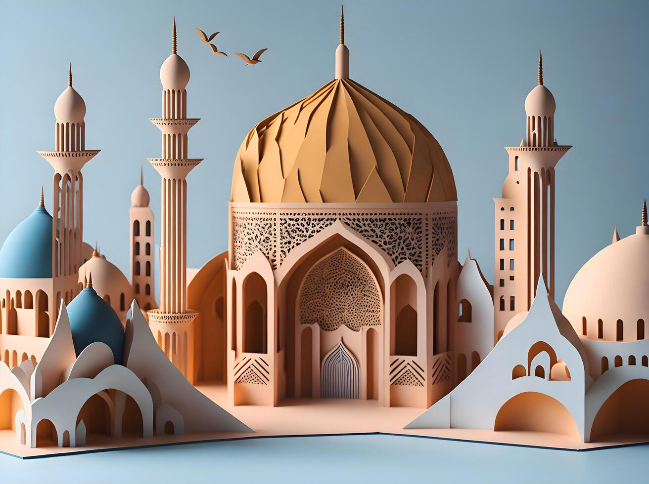 Moschee Papier Schnitt Design Stil ai generiert foto