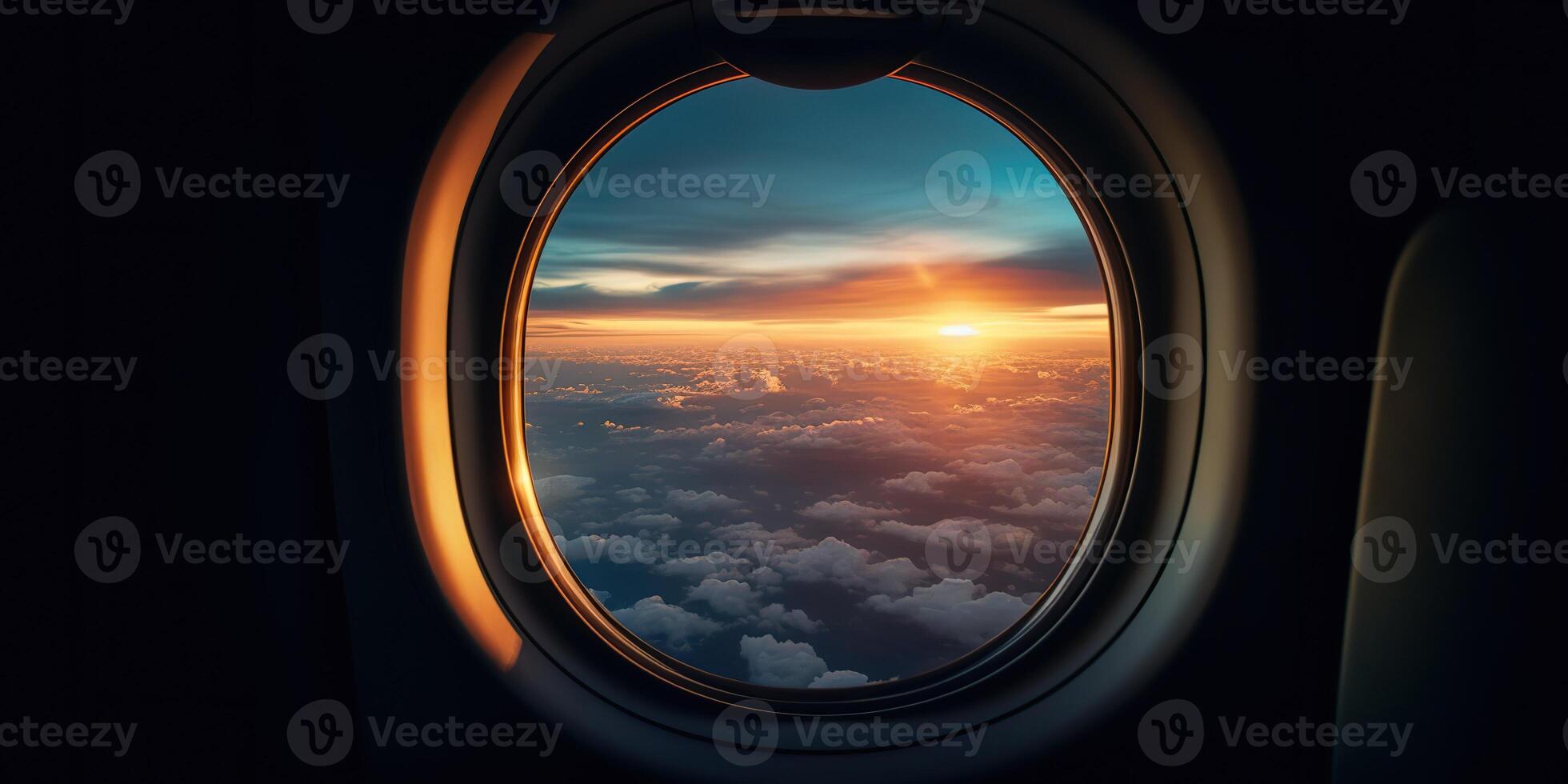 ai generiert. ai generativ. Foto realistisch Illustration von Wolken über Himmel oben im das Luft Aussicht durch das Luft Flugzeug Flugzeug Fenster. Abenteuer Reise Ferien Stimmung. Grafik Kunst