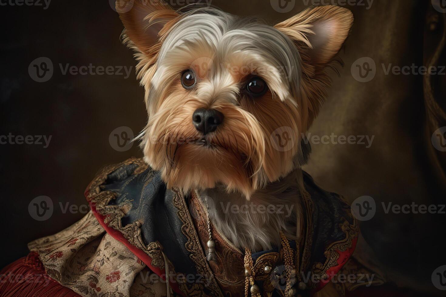 ai generiert. ai generativ. Gemälde von ein Yorkshire Terrier im Renaissance Kleidung realistisch Illustration. Jahrgang retro Elite Stimmung. Grafik Kunst foto