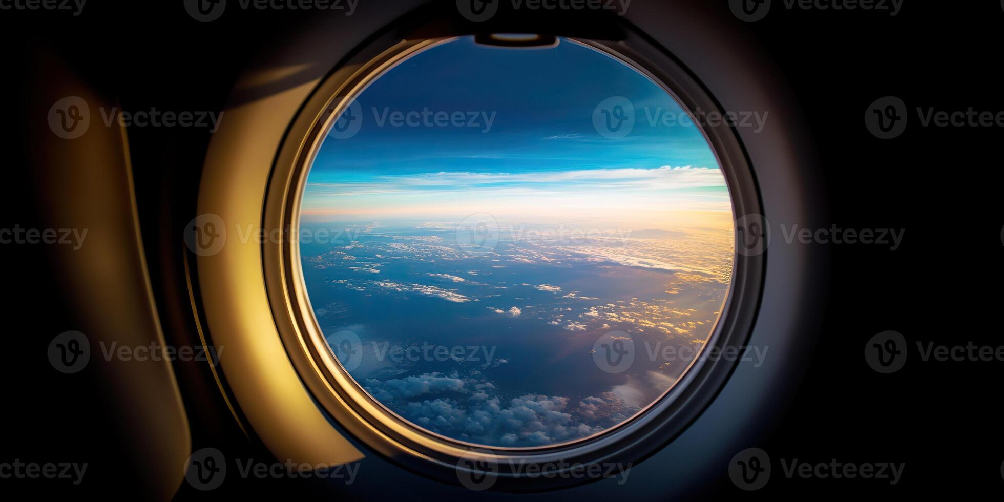 ai generiert. ai generativ. Foto realistisch Illustration von Wolken über Himmel oben im das Luft Aussicht durch das Luft Flugzeug Flugzeug Fenster. Abenteuer Reise Ferien Stimmung. Grafik Kunst