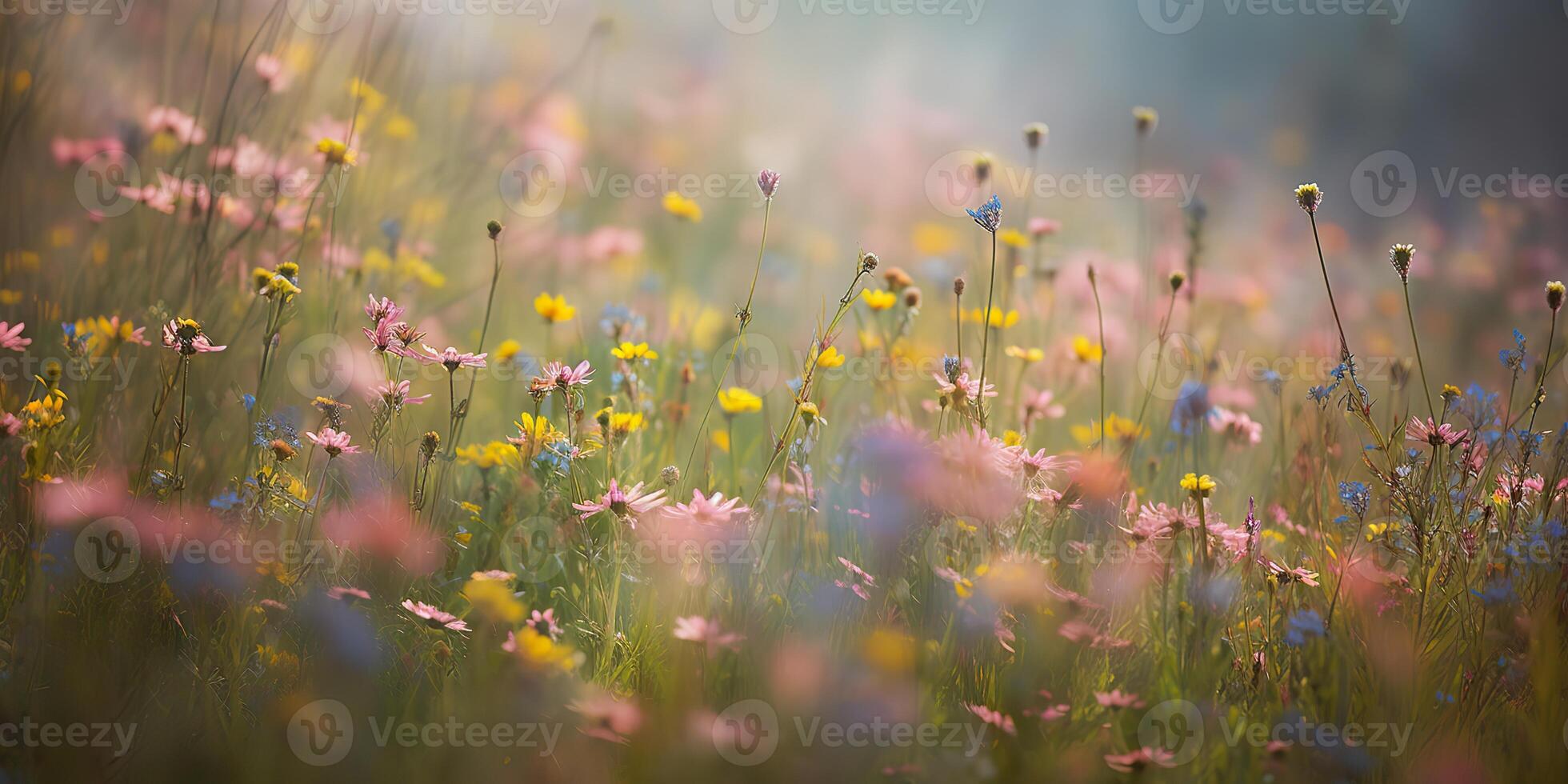 ai generativ. ai generiert. wild Blumen Frühling draussen Feld. romantisch Natur Liebhaber Liebe Ästhetik Stimmung. Grafik Kunst foto