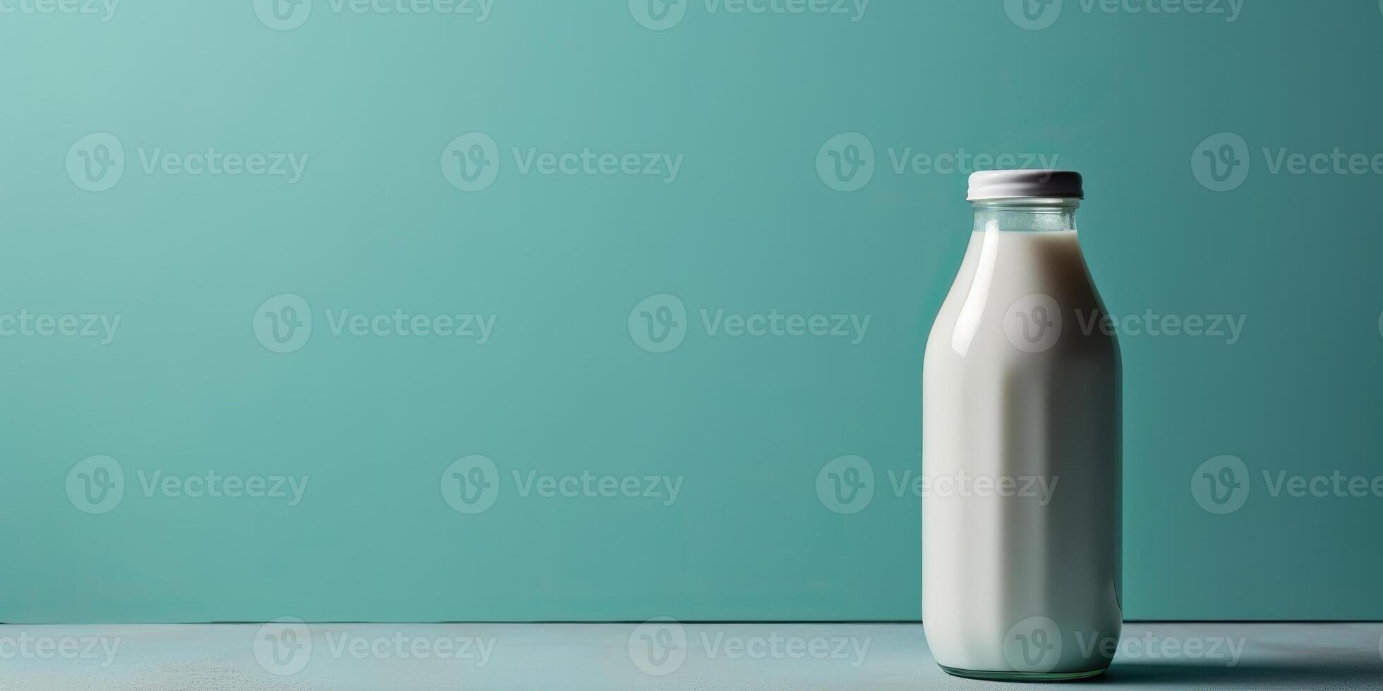 ai generiert. ai generativ. spotten oben Foto Kopieren Raum Illustration von retro Jahrgang Glas Flasche von Milch auf Küche Tisch. Grafik Kunst