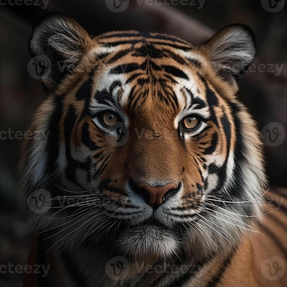 Tiger Gesicht schließen oben ciematisch. ai generativ foto