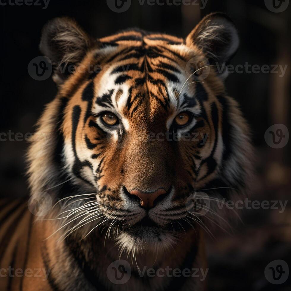 Tiger Gesicht schließen oben ciematisch. ai generativ foto