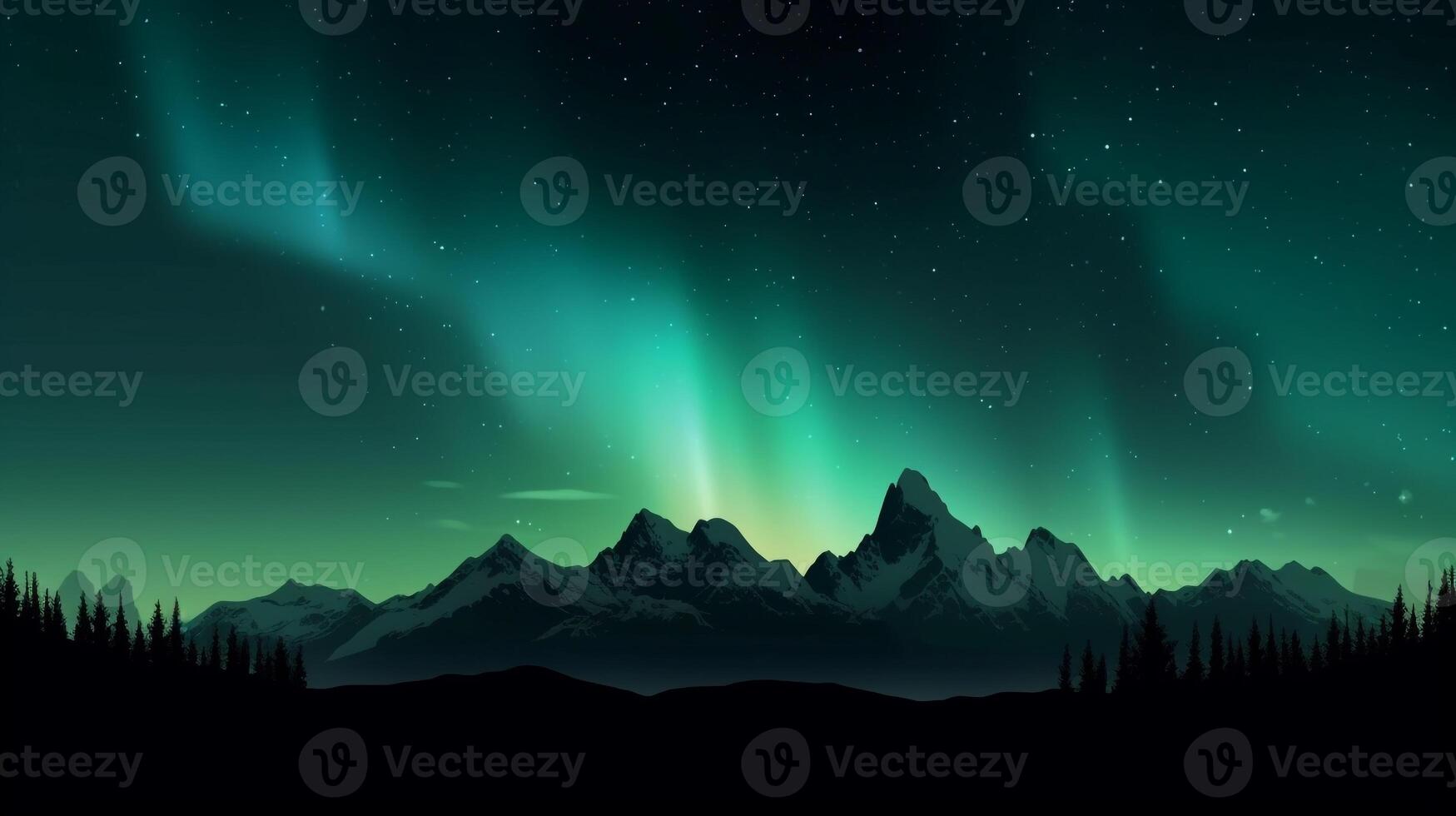 Silhouette Berg mit Aurora Hintergrund. ai generativ foto