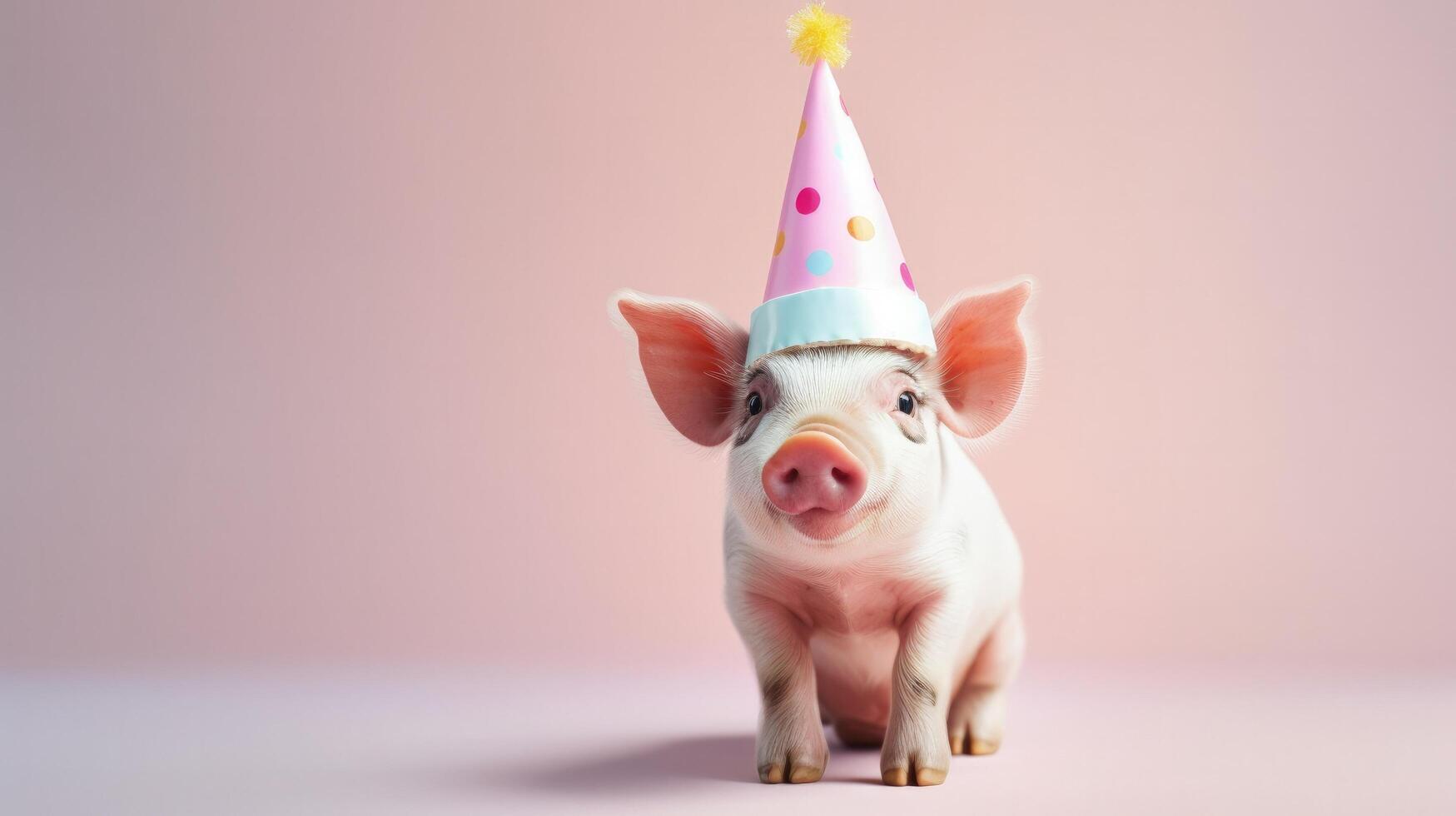 süß Geburtstag Schwein mit Kuchen. Illustration ai generativ foto