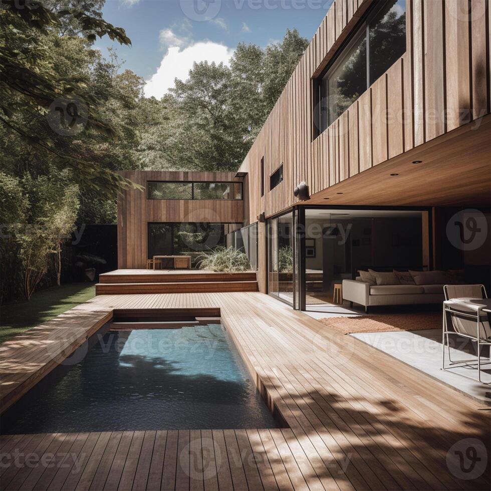 ein groß Haus mit ein Schwimmbad generativ ai generiert foto