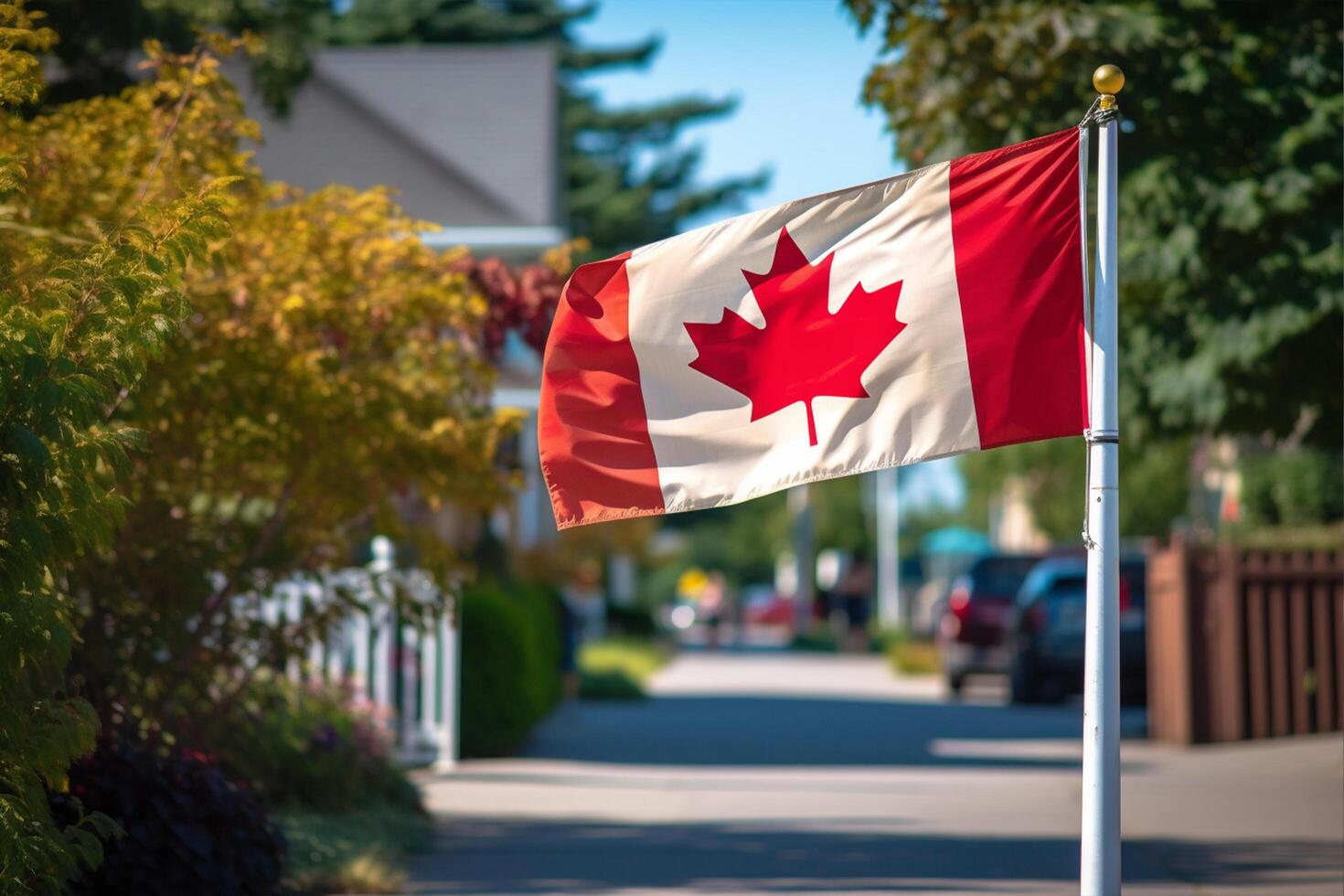 Kanada Flagge auf das Straße, ai generativ foto