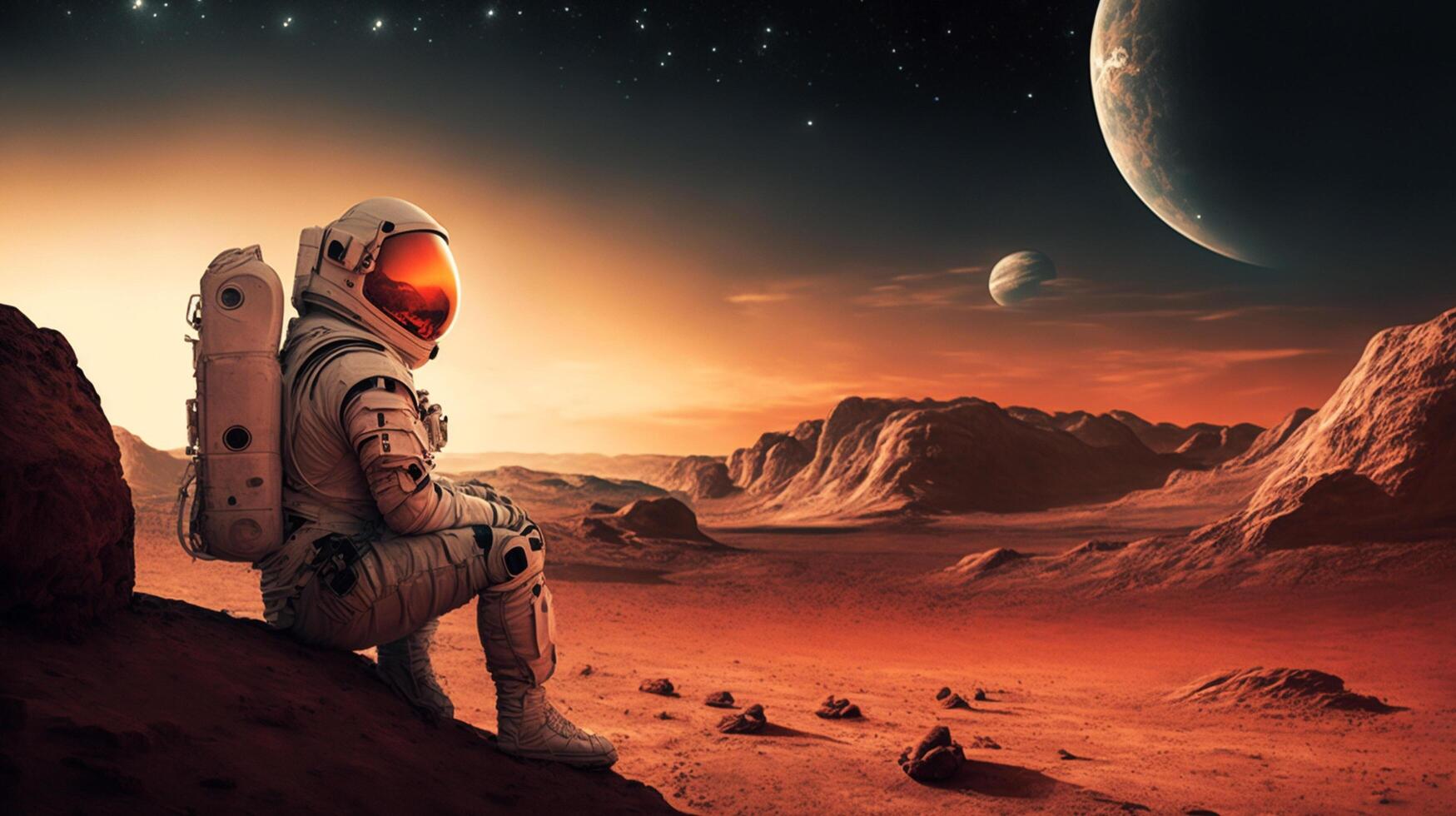 Astronaut auf Planet Mars, ai generativ foto