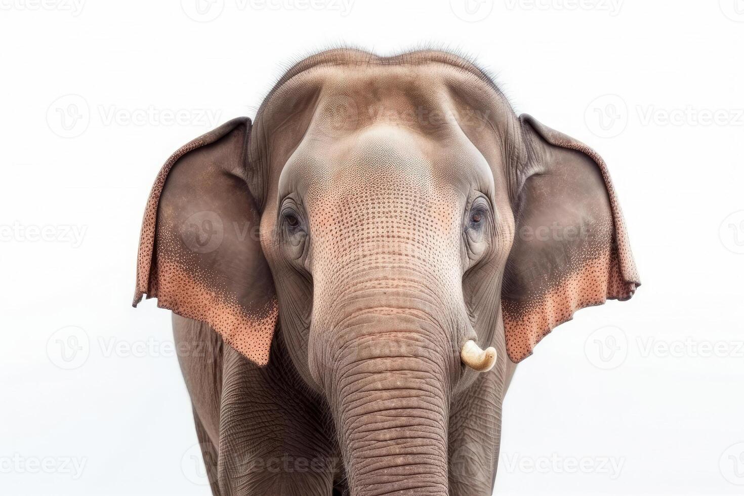schließen oben Gesicht von Elefant isoliert auf Weiß Hintergrund, Tier Tierwelt Lebensraum im das Natur Wald, schön von Leben, fest Körper Teil, größten Säugetier, mit generativ ai. foto