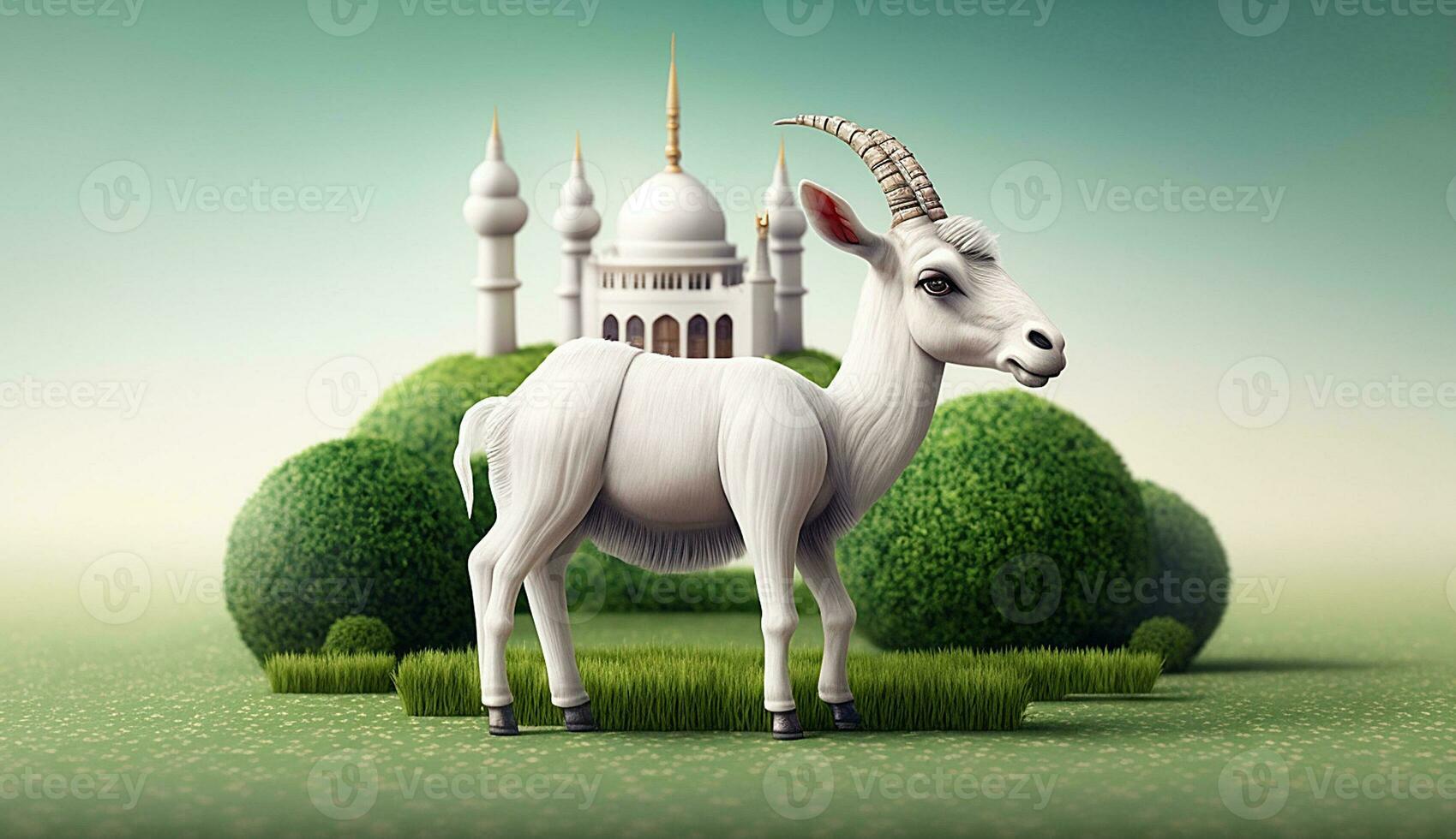 eid adha Mubarak Tier, Ziege und Moschee, 3d Papier Schnitt Origami schön islamisch Hintergrund, Foto, Illustration foto