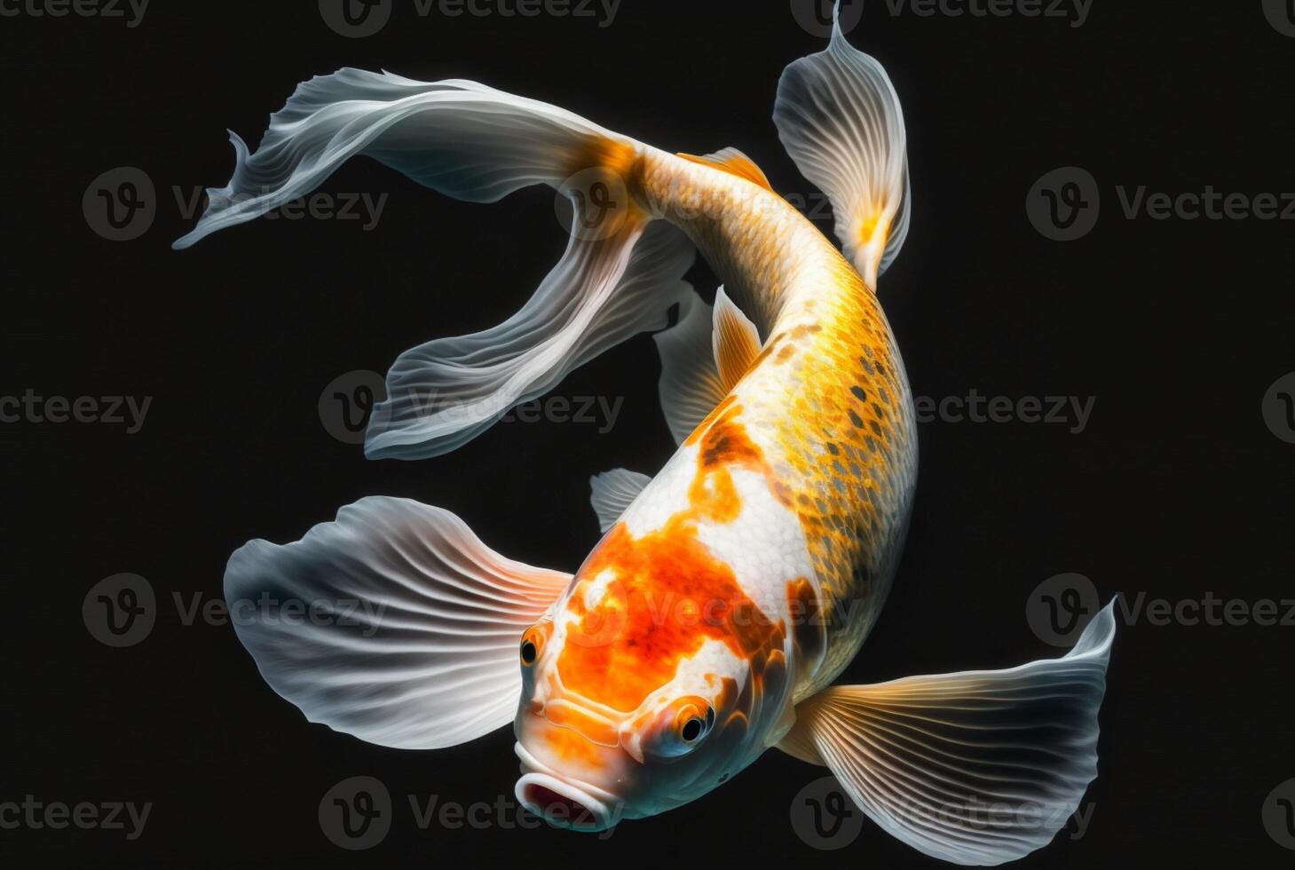 schön Koi Fisch isoliert schwarz Hintergrund. generativ ai foto