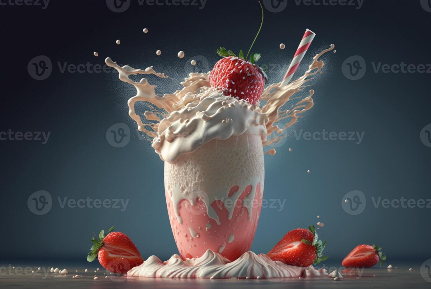 Erdbeere Milchshake mit Pastell- Hintergrund. generativ ai foto