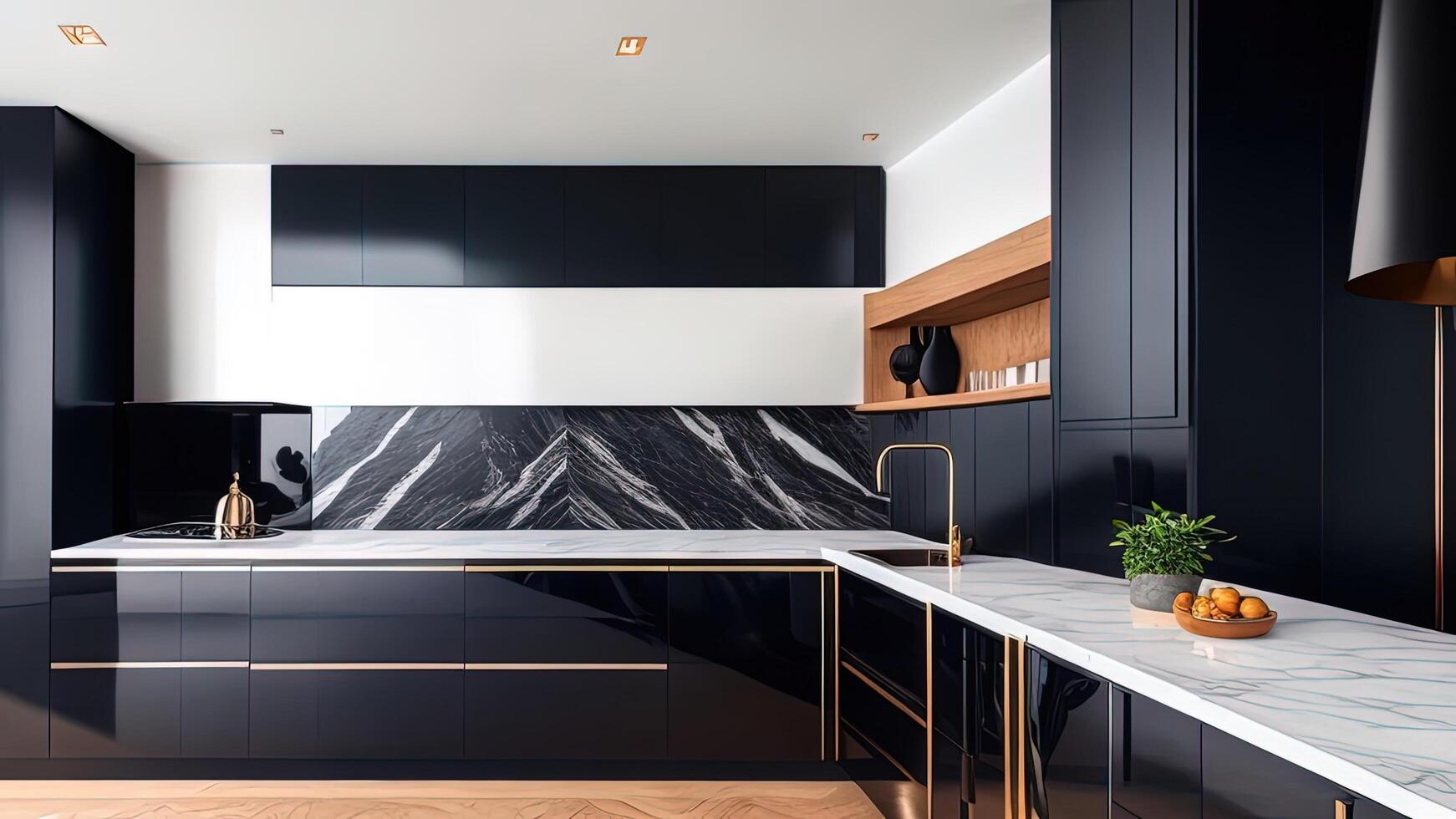 3d Rendern von ein modern Küche im ein Haus mit ein schön Design. ai generiert foto