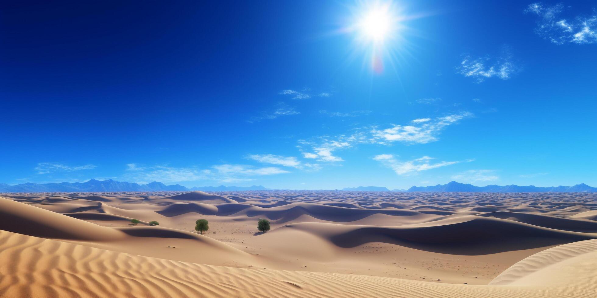 Wüste Sand Dünen unter Blau Himmel mit Wolken mit ai generiert. foto