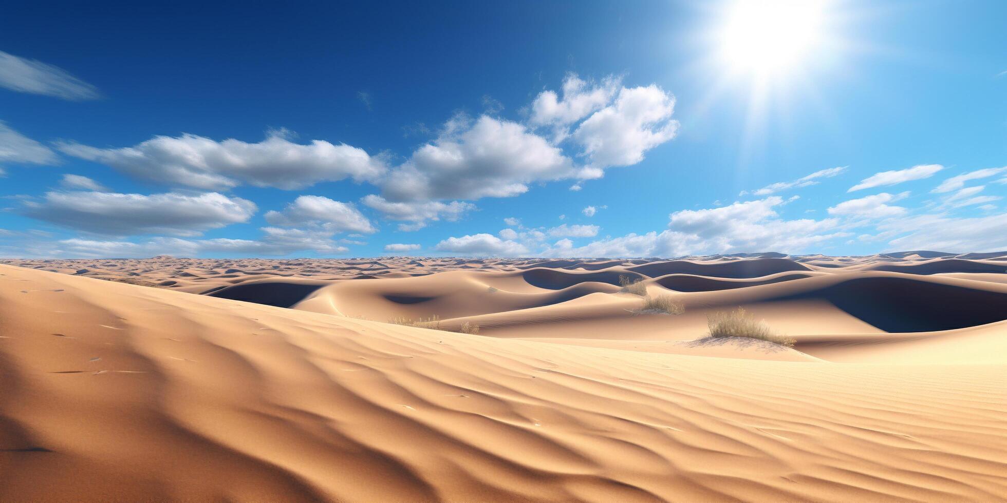 Wüste Sand Dünen unter Blau Himmel mit Wolken mit ai generiert. foto