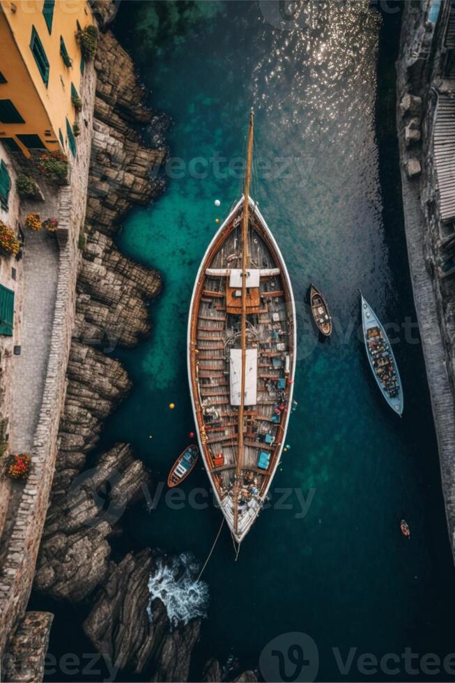 Paar von Boote Sitzung auf oben von ein Körper von Wasser. generativ ai. foto