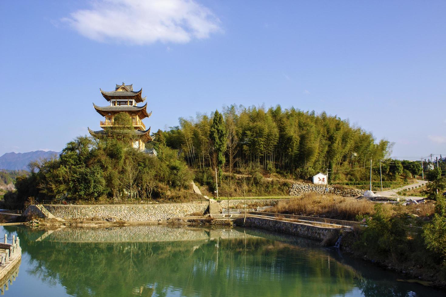 Tempel in blauem Himmel foto