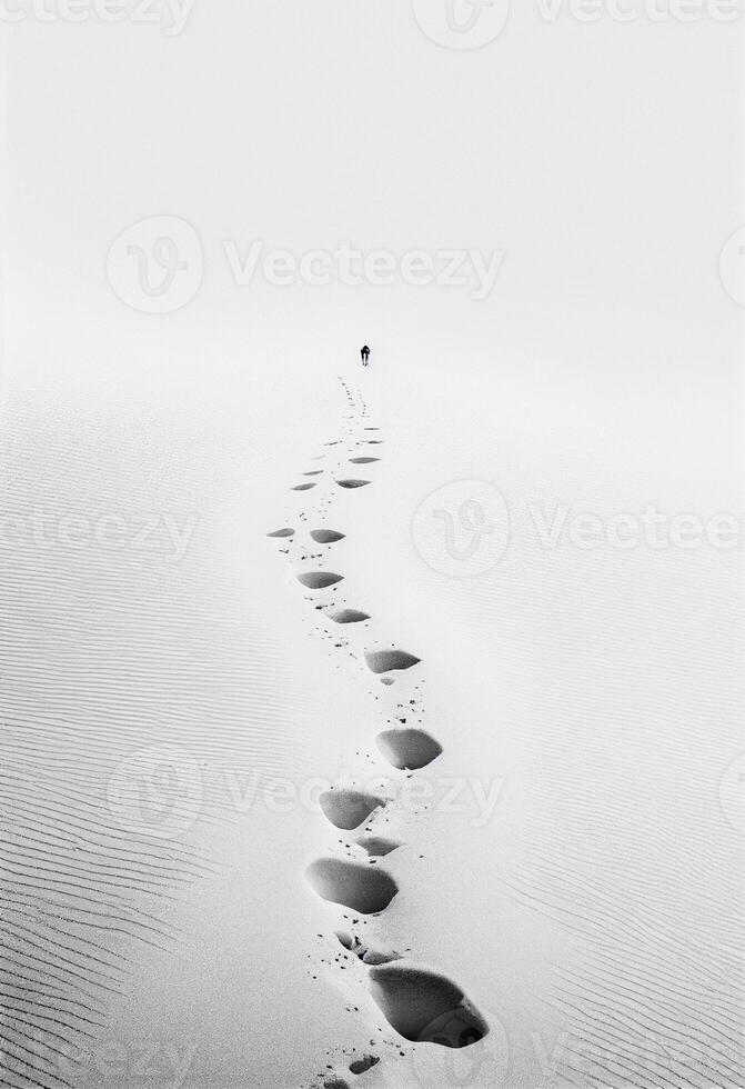 ein Person Gehen auf Strand mit Fußabdrücke im das Sand. generativ ai. foto