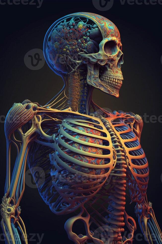 Computer generiert Bild von ein Mensch Skelett. generativ ai. foto