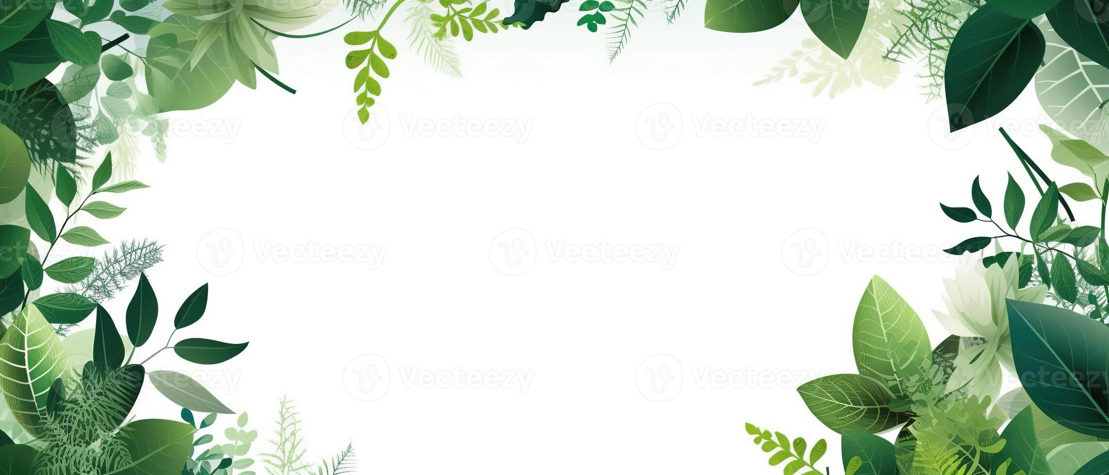 abstrakt Grün Hintergrund mit tropisch Blätter mit Kopieren Raum. ai generiert. foto