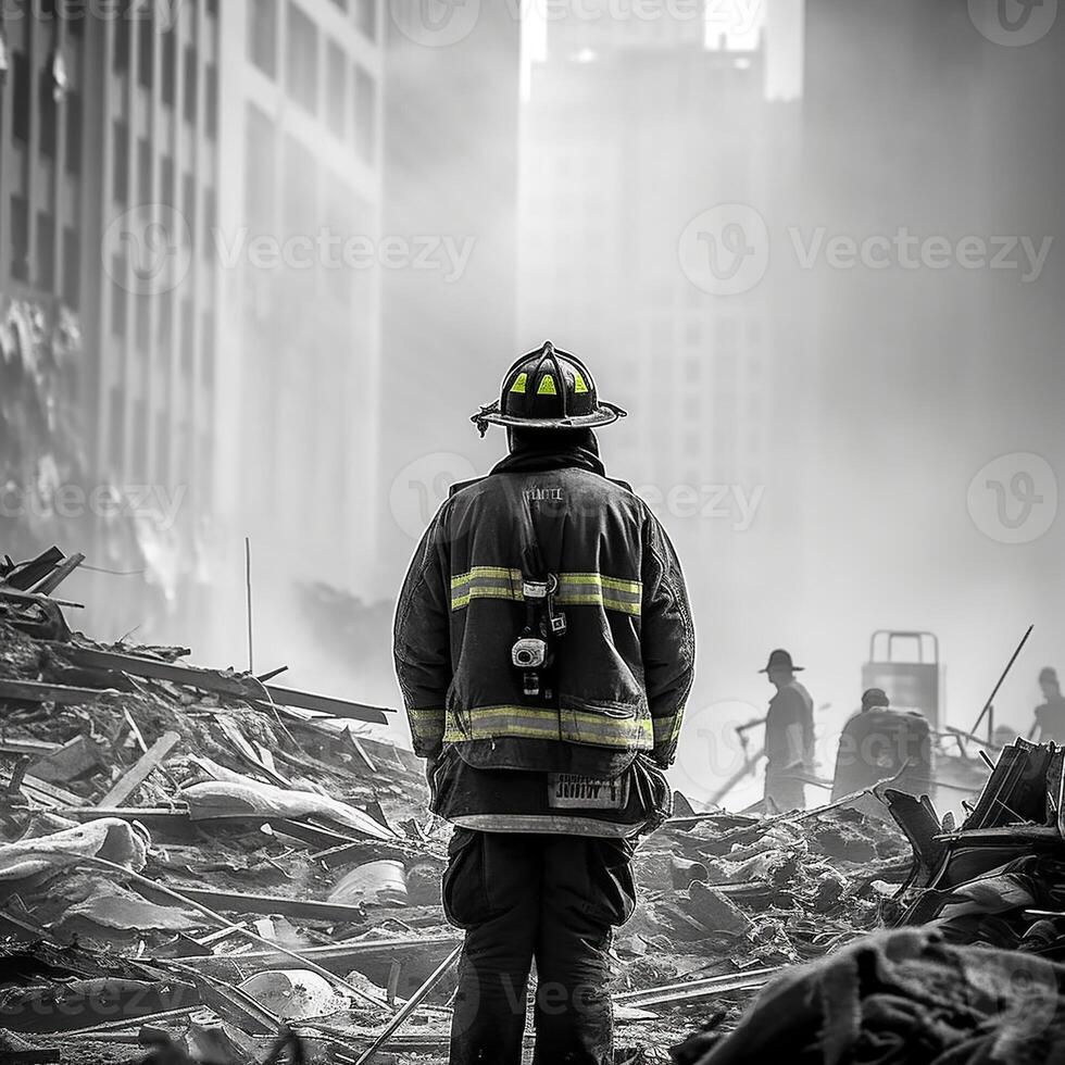 911 patriotisch Tag. September 11 Denkmal, Boden null. wir werden noch nie vergessen. ai generiert. foto