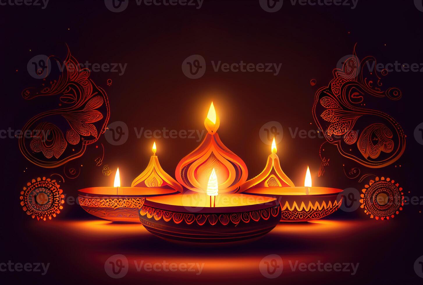 Diwali das Festival von Beleuchtung bunt Laternen mit Kerzenlicht im das dunkel Hintergrund. Urlaub und Kultur Konzept. generativ ai foto