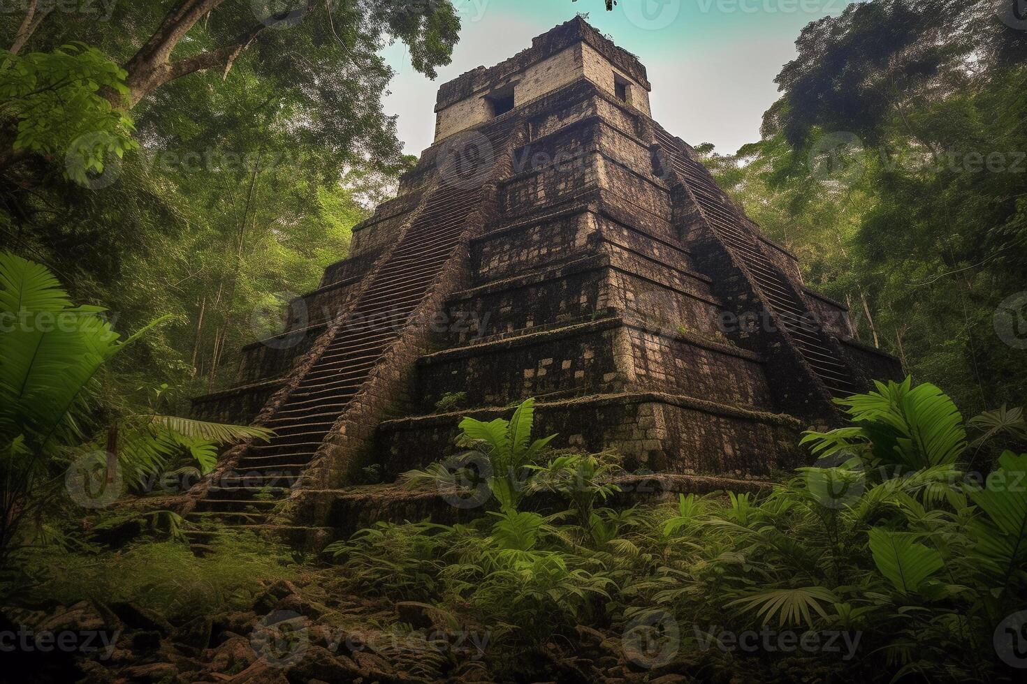 uralt aztekisch Pyramide im das Dschungel. ai generiert foto